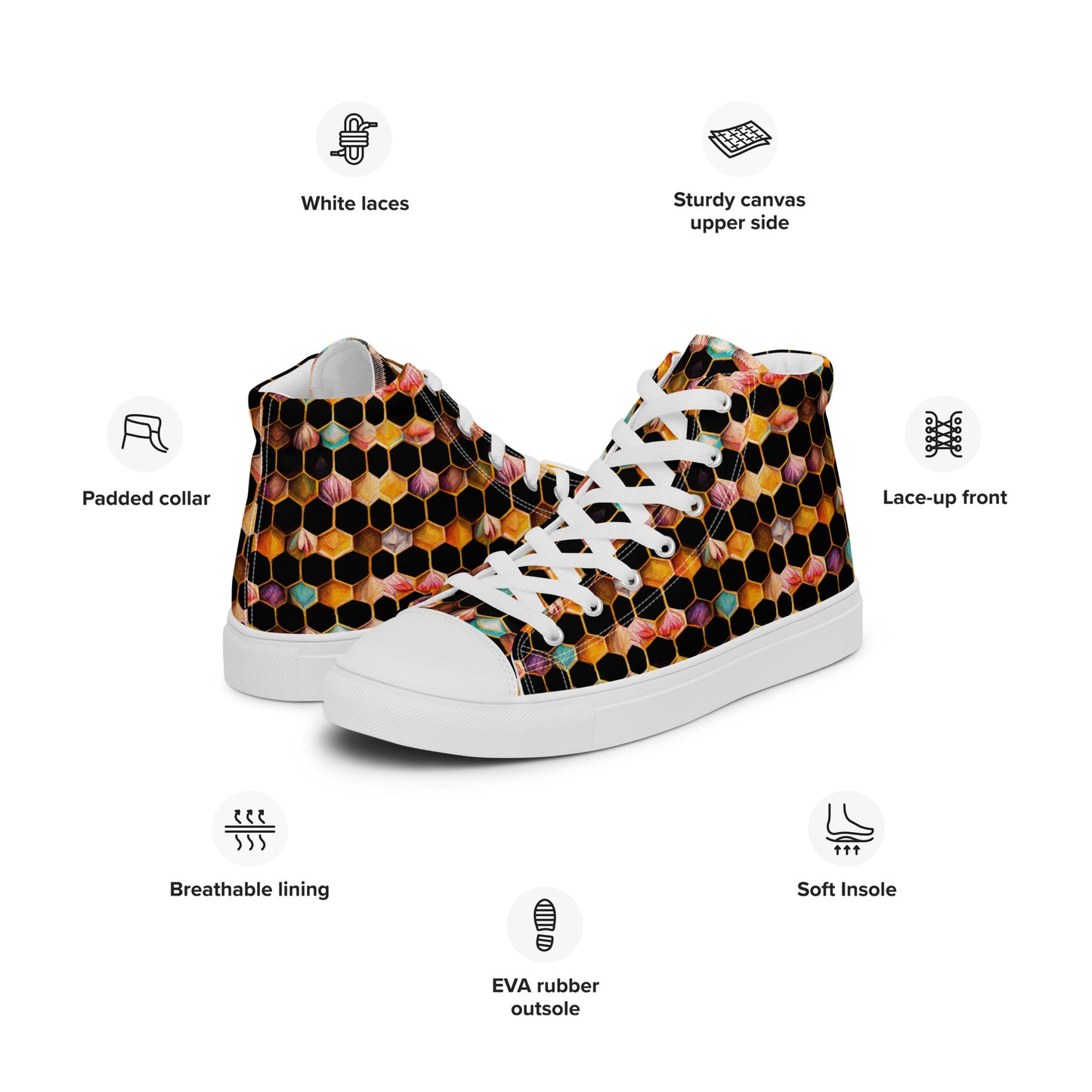 Beehive Lattice Love Men’s high top canvas shoes