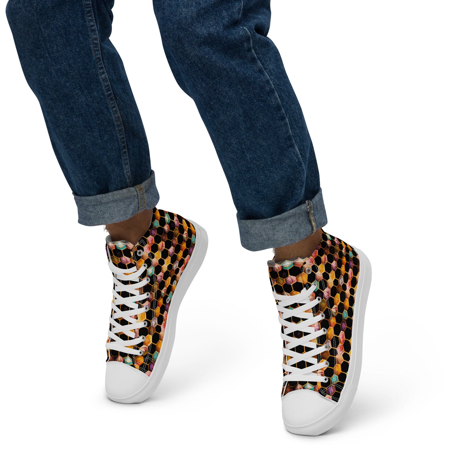 Beehive Lattice Love Men’s high top canvas shoes