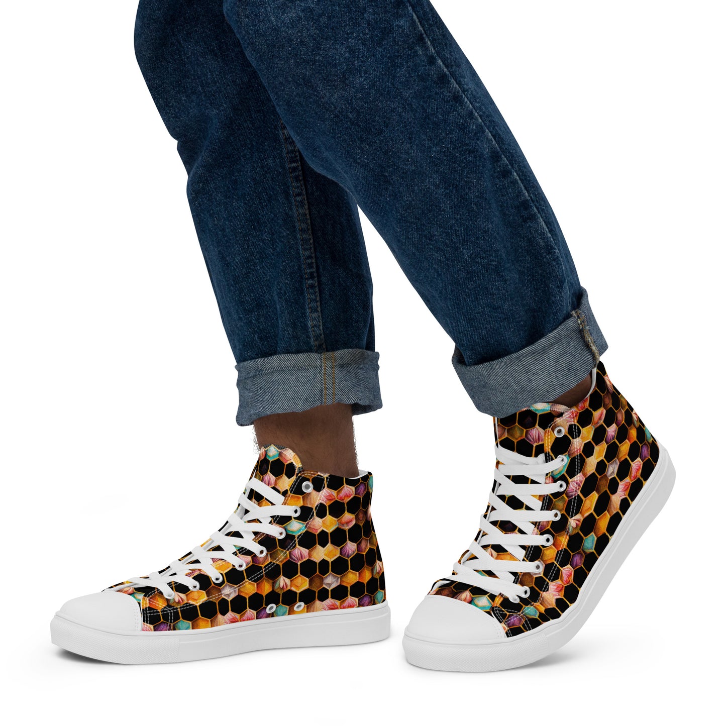 Beehive Lattice Love Men’s high top canvas shoes