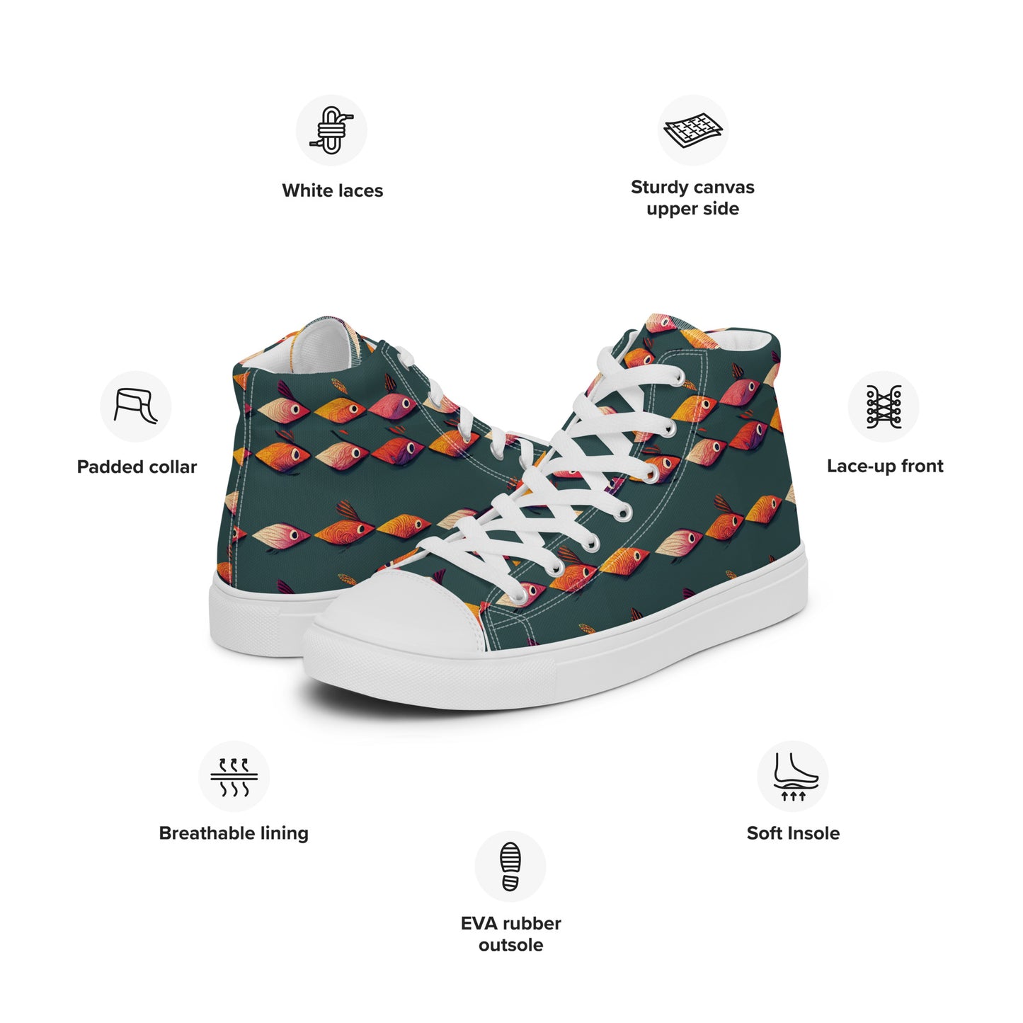 Brilliant Fish Brigade Men’s high top canvas shoes