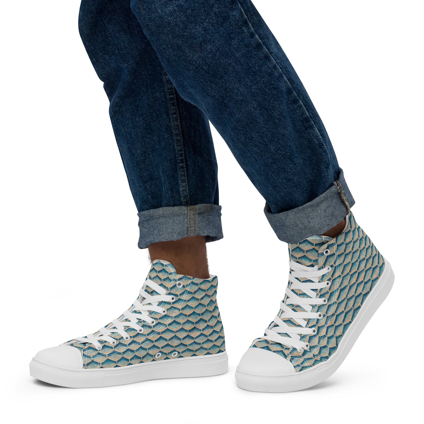 Seafoam Scales Men’s high top canvas shoes