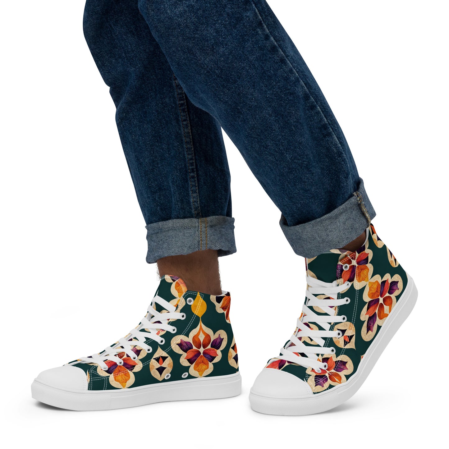 Ifrane’s Rainbow Blossoms Men’s high top canvas shoes