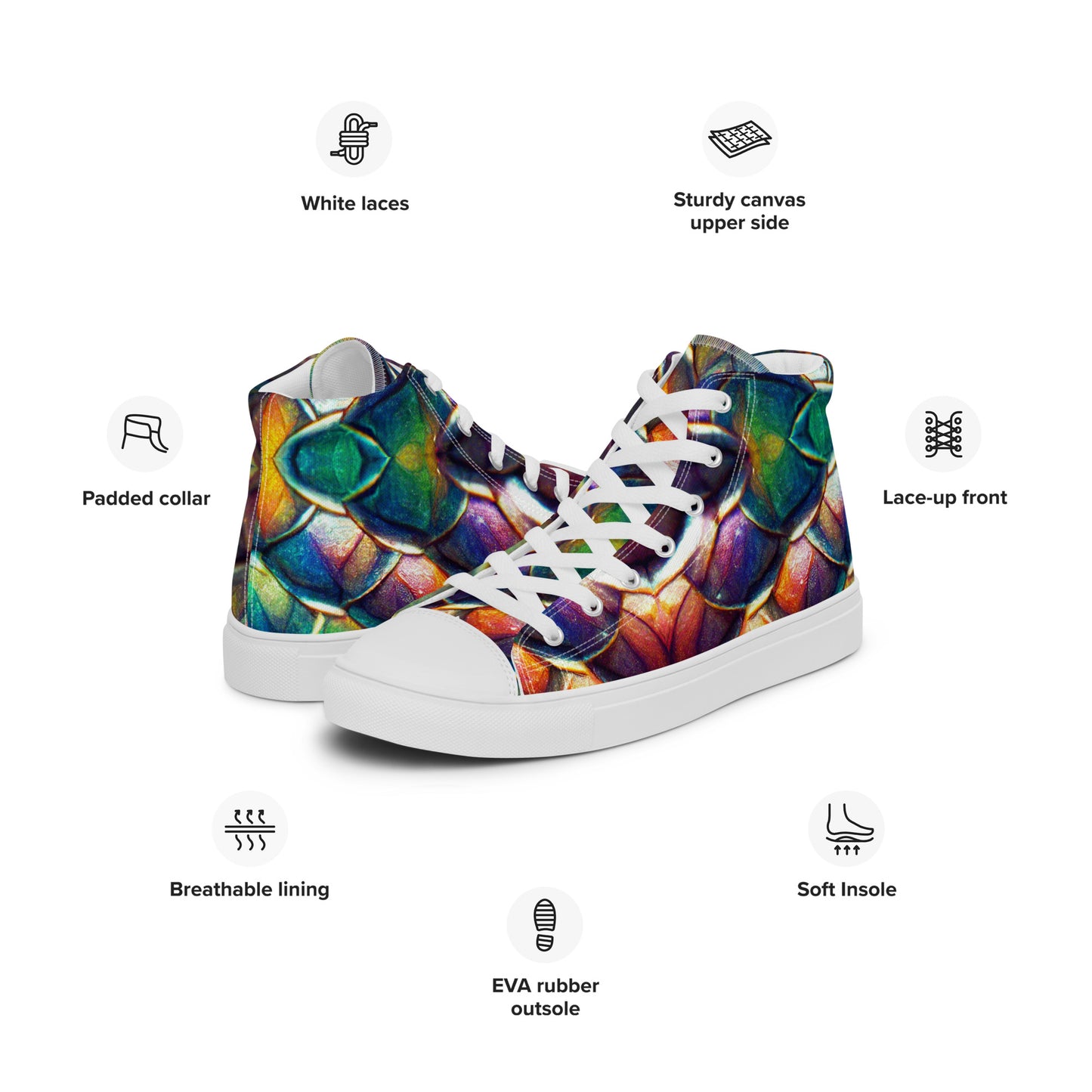 Margonithia, the Glittering Rainbow Sovereign Men’s high top canvas shoes