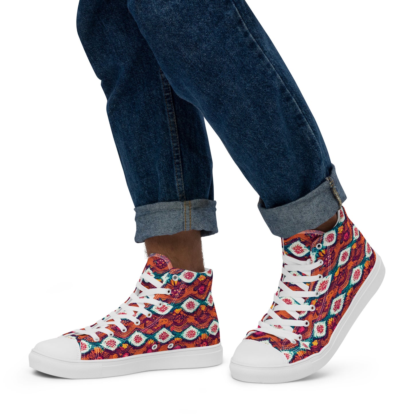 Pink and Orange Facets Men’s high top canvas shoes