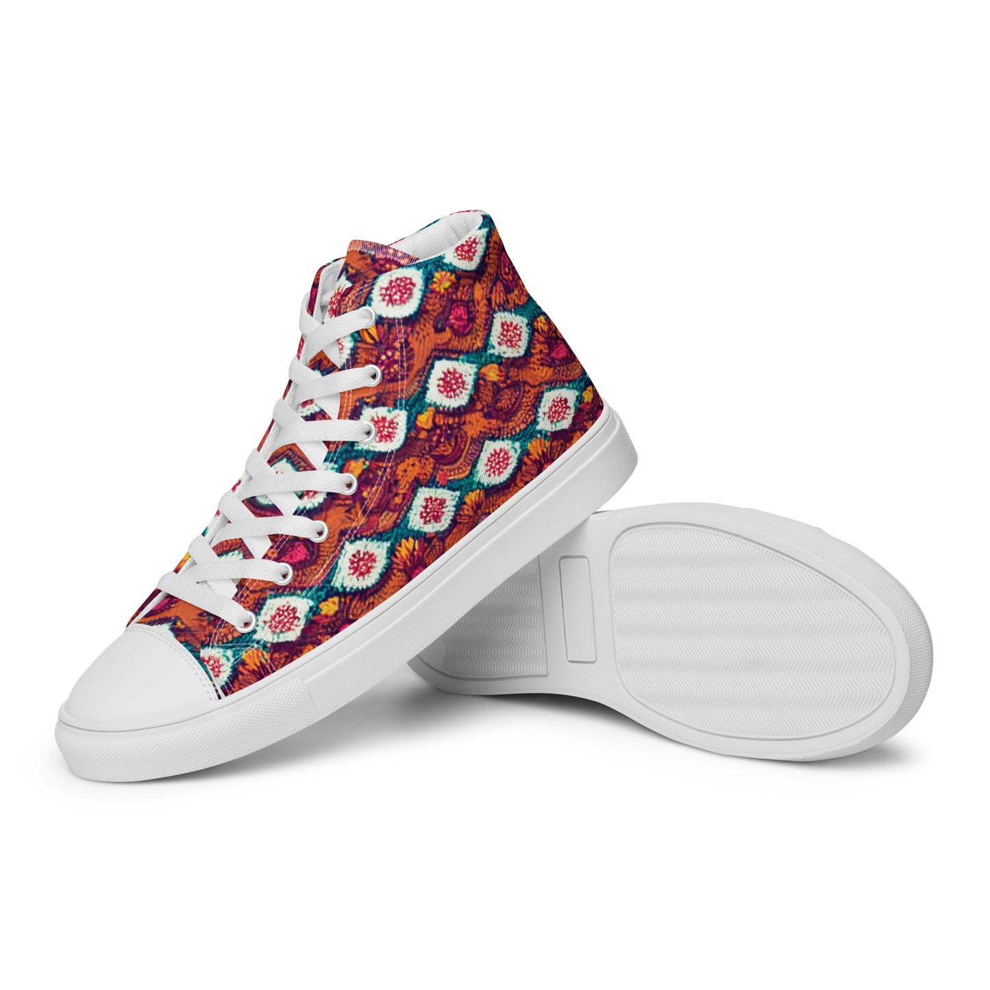 Pink and Orange Facets Men’s high top canvas shoes