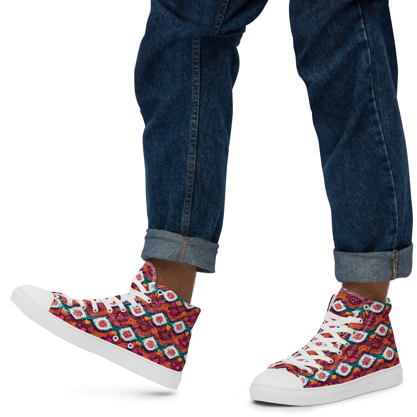 Pink and Orange Facets Men’s high top canvas shoes