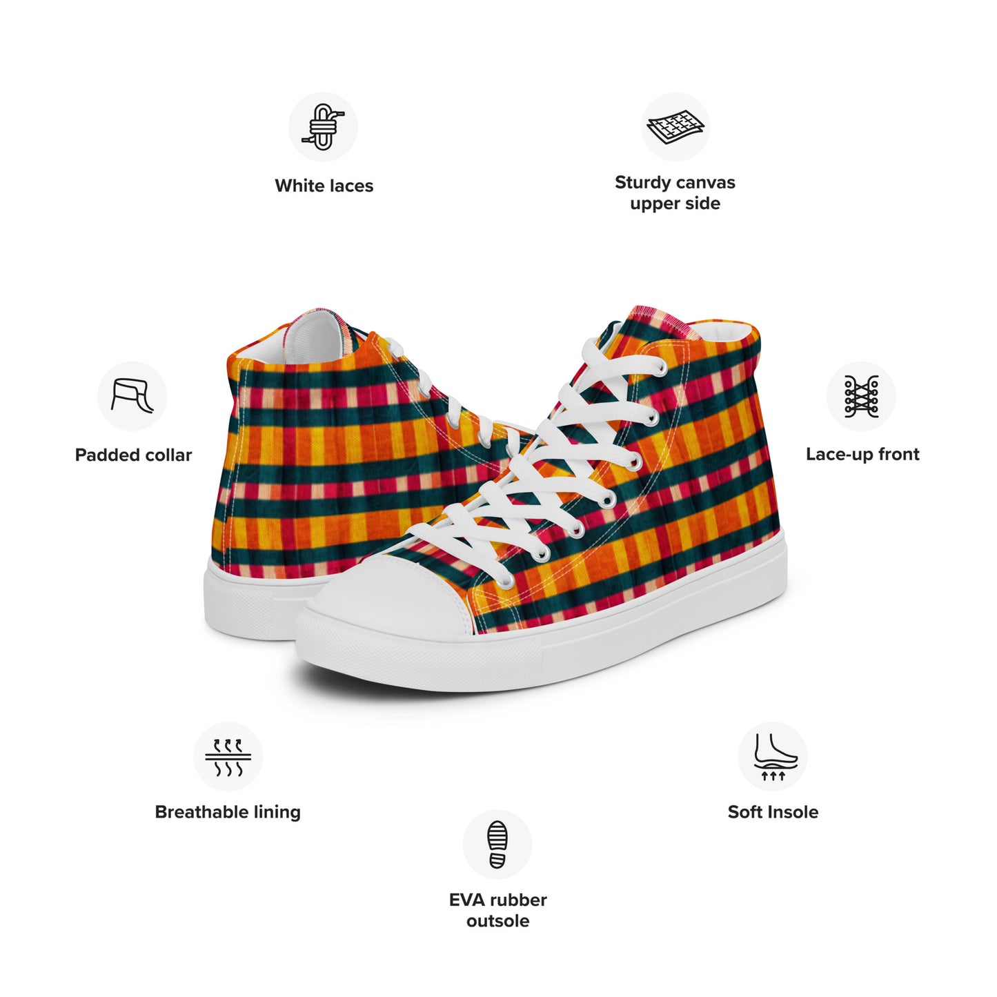 Tropical Fiesta Plaid Men’s high top canvas shoes