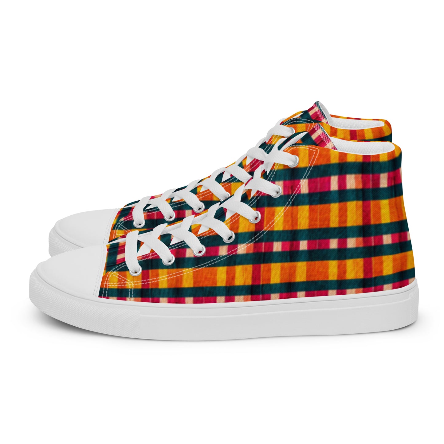 Tropical Fiesta Plaid Men’s high top canvas shoes