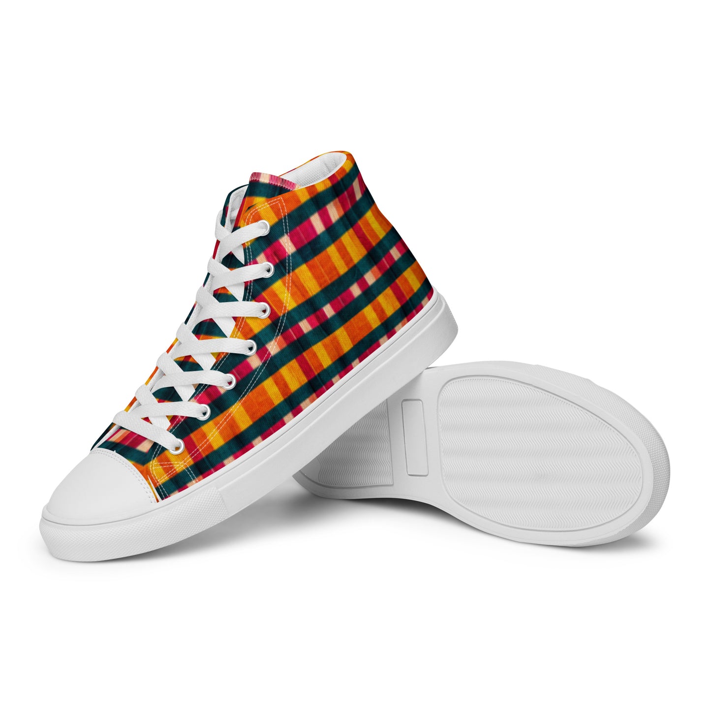 Tropical Fiesta Plaid Men’s high top canvas shoes