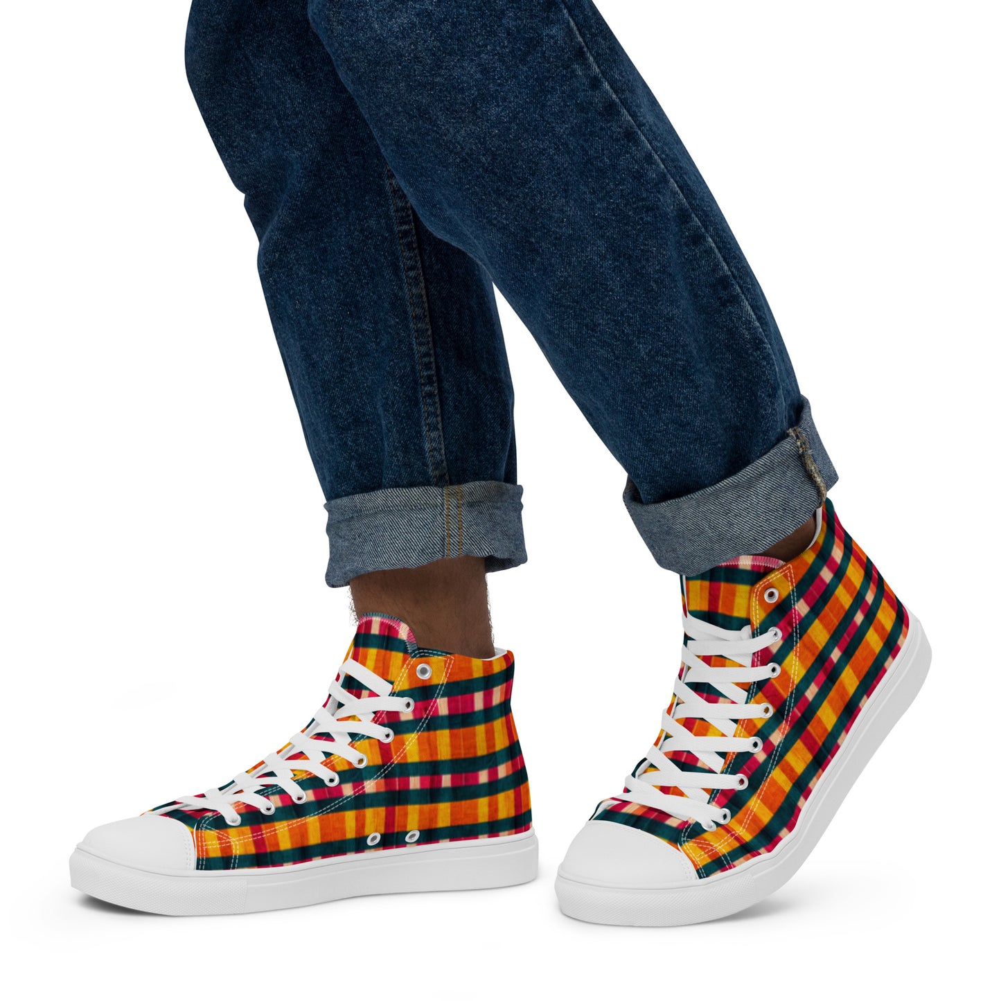 Tropical Fiesta Plaid Men’s high top canvas shoes