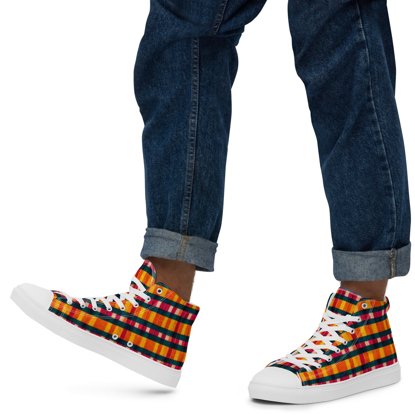 Tropical Fiesta Plaid Men’s high top canvas shoes