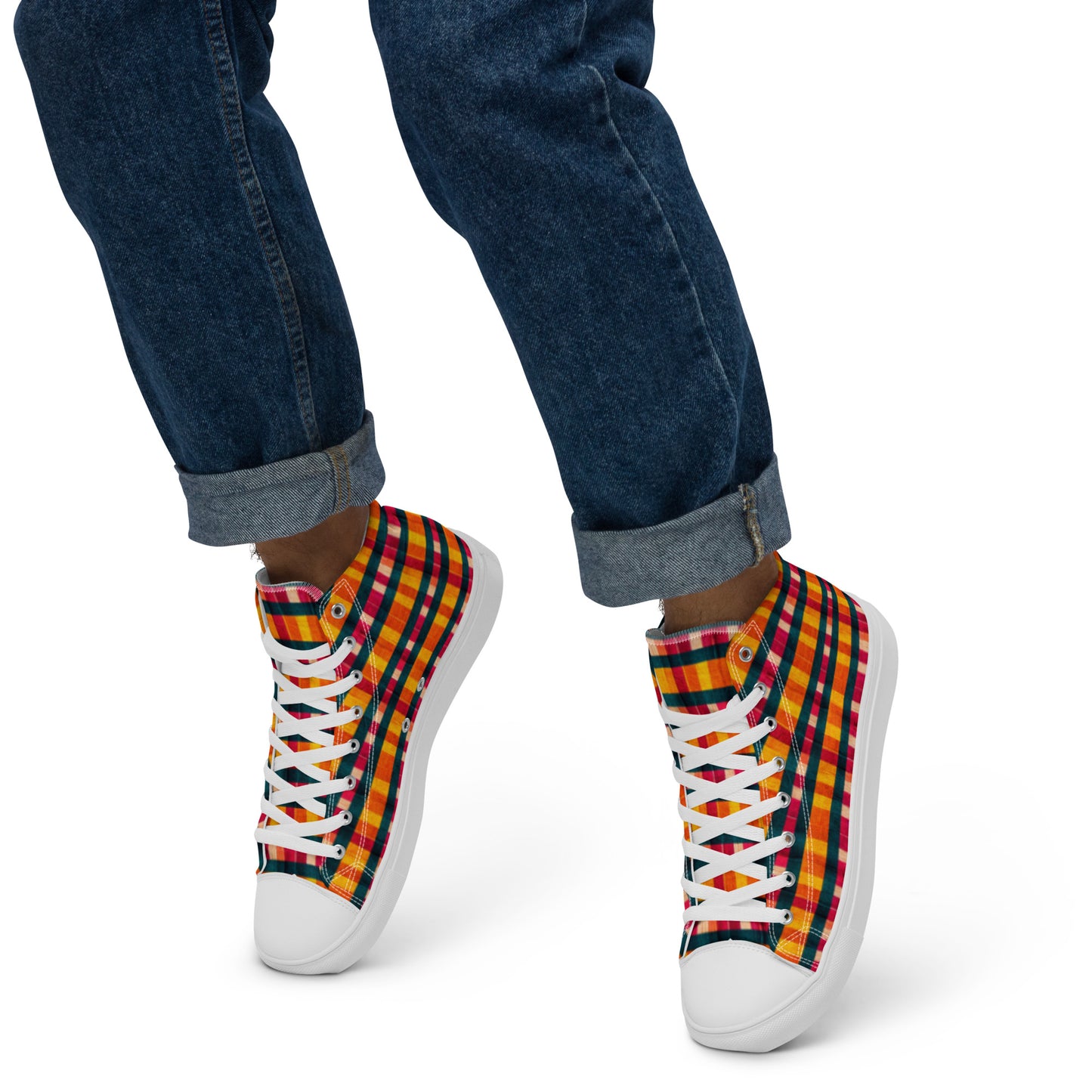 Tropical Fiesta Plaid Men’s high top canvas shoes