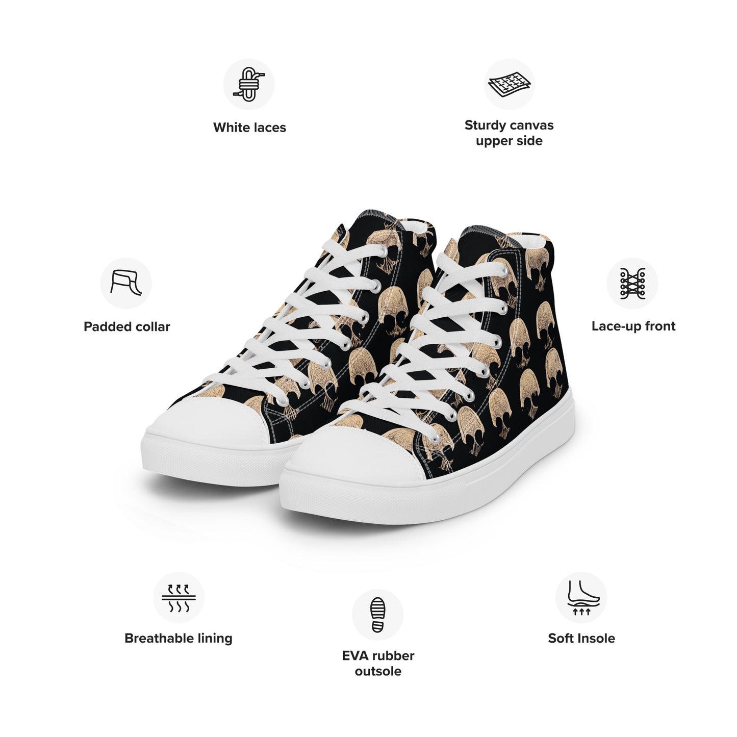 Skulls Grid Men’s high top canvas shoes