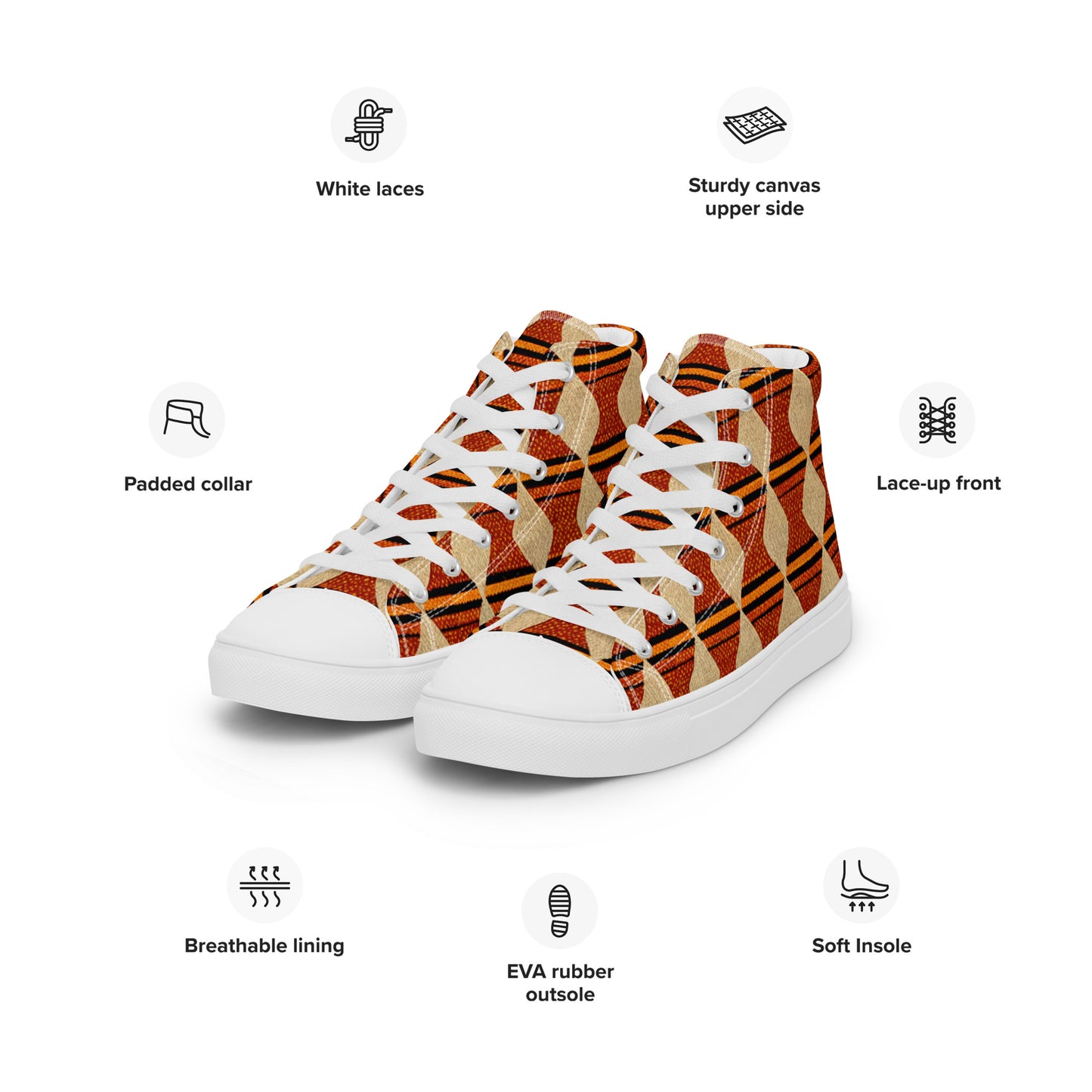 Tribal Tranquility in Neutrals Men’s high top canvas shoes