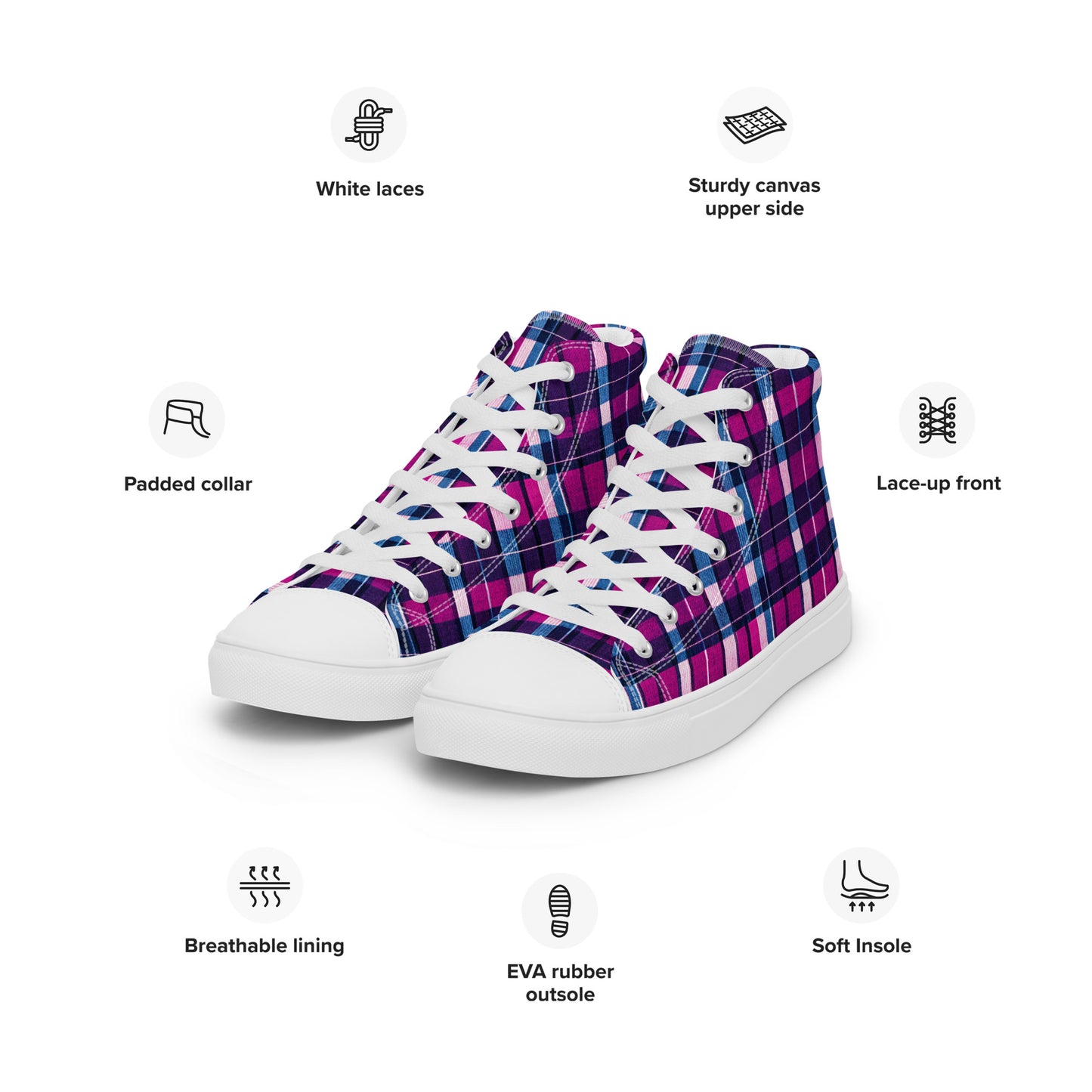 Fuchsia Fusion Check Men’s high top canvas shoes