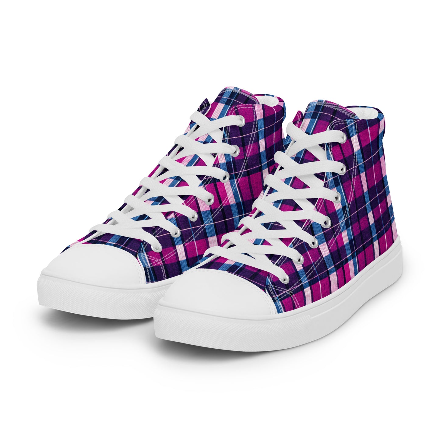 Fuchsia Fusion Check Men’s high top canvas shoes