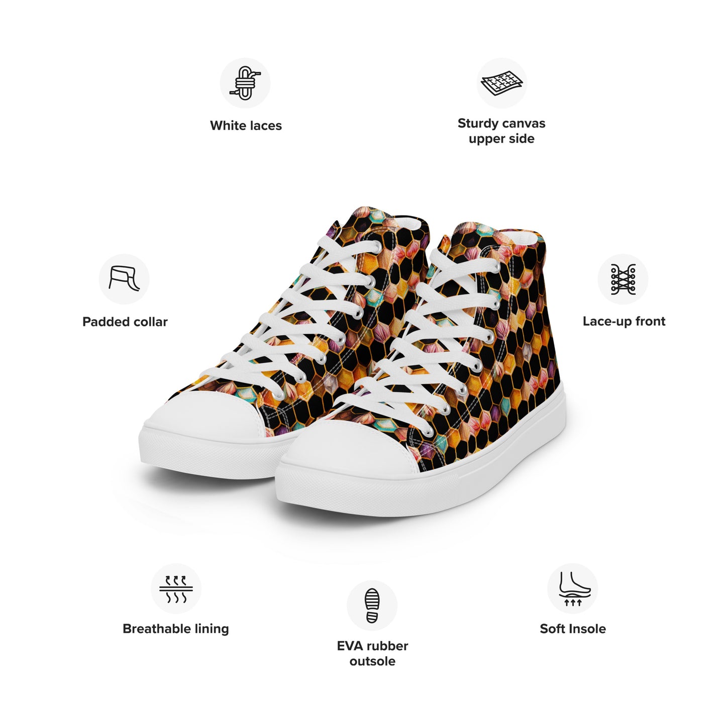 Beehive Lattice Love Men’s high top canvas shoes