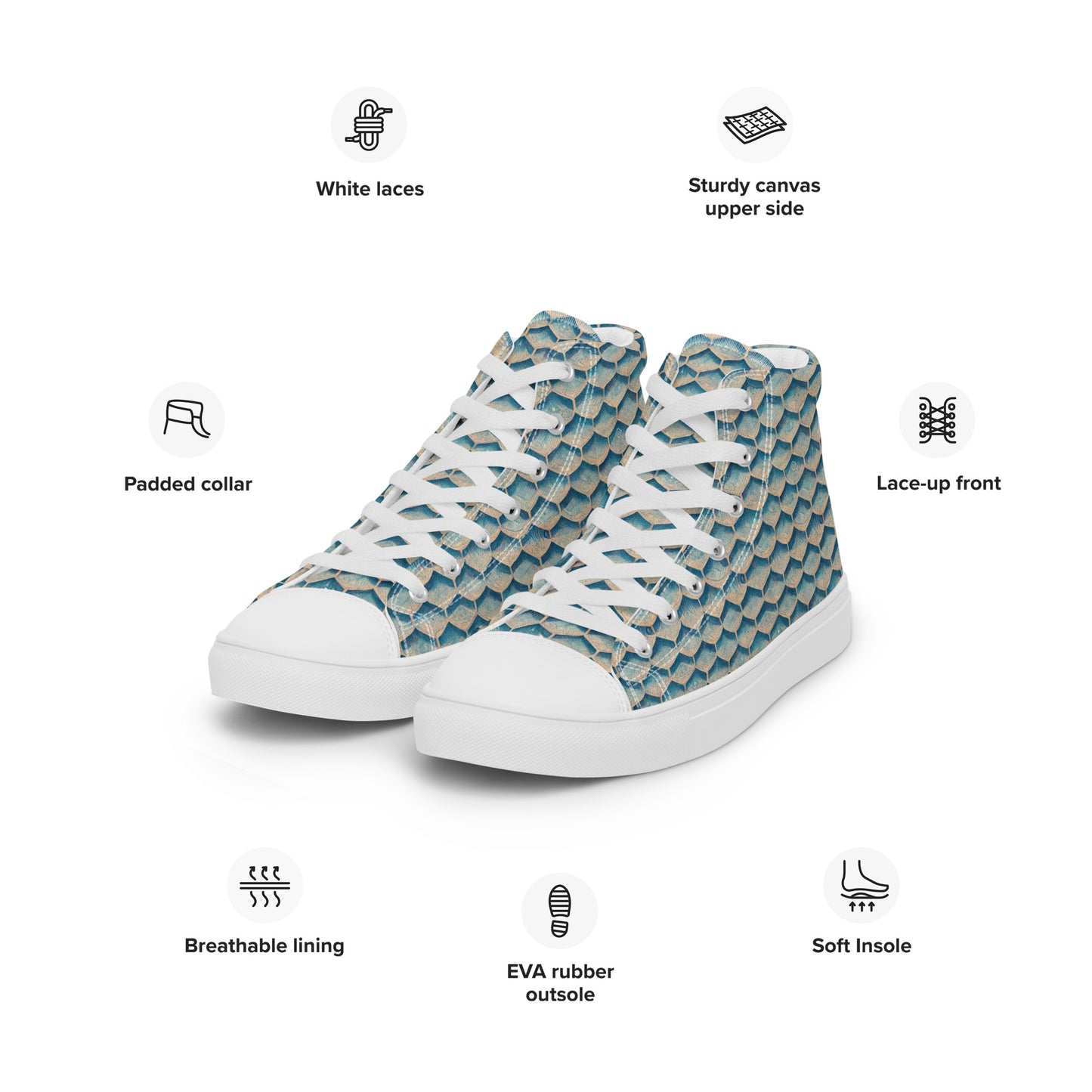 Seafoam Scales Men’s high top canvas shoes