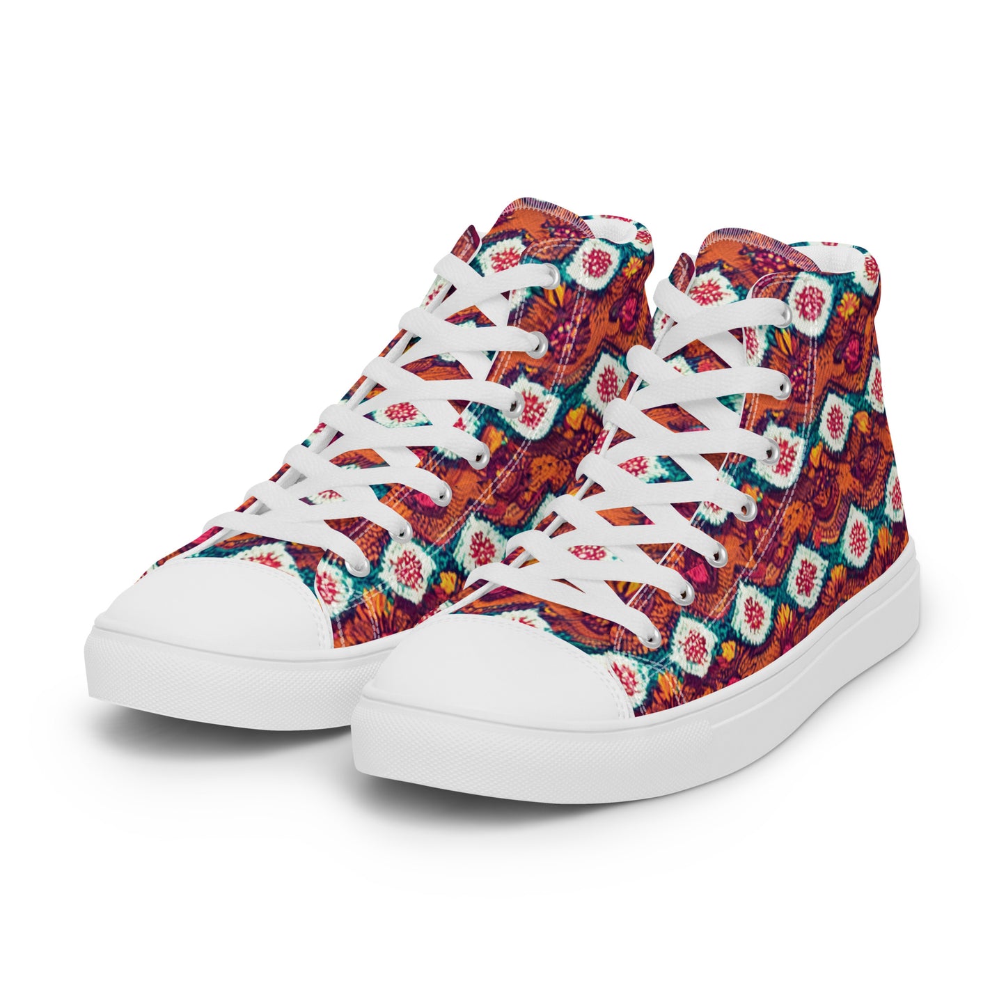 Pink and Orange Facets Men’s high top canvas shoes