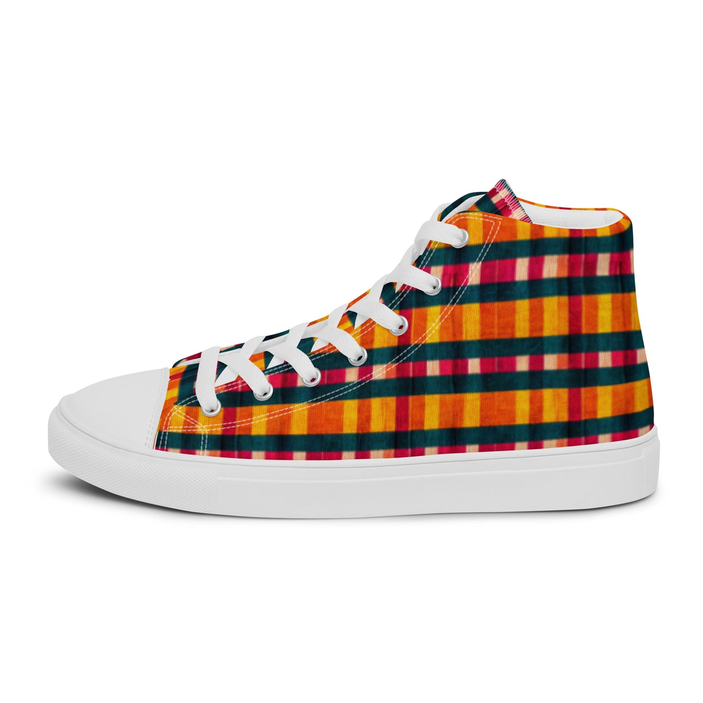 Tropical Fiesta Plaid Men’s high top canvas shoes