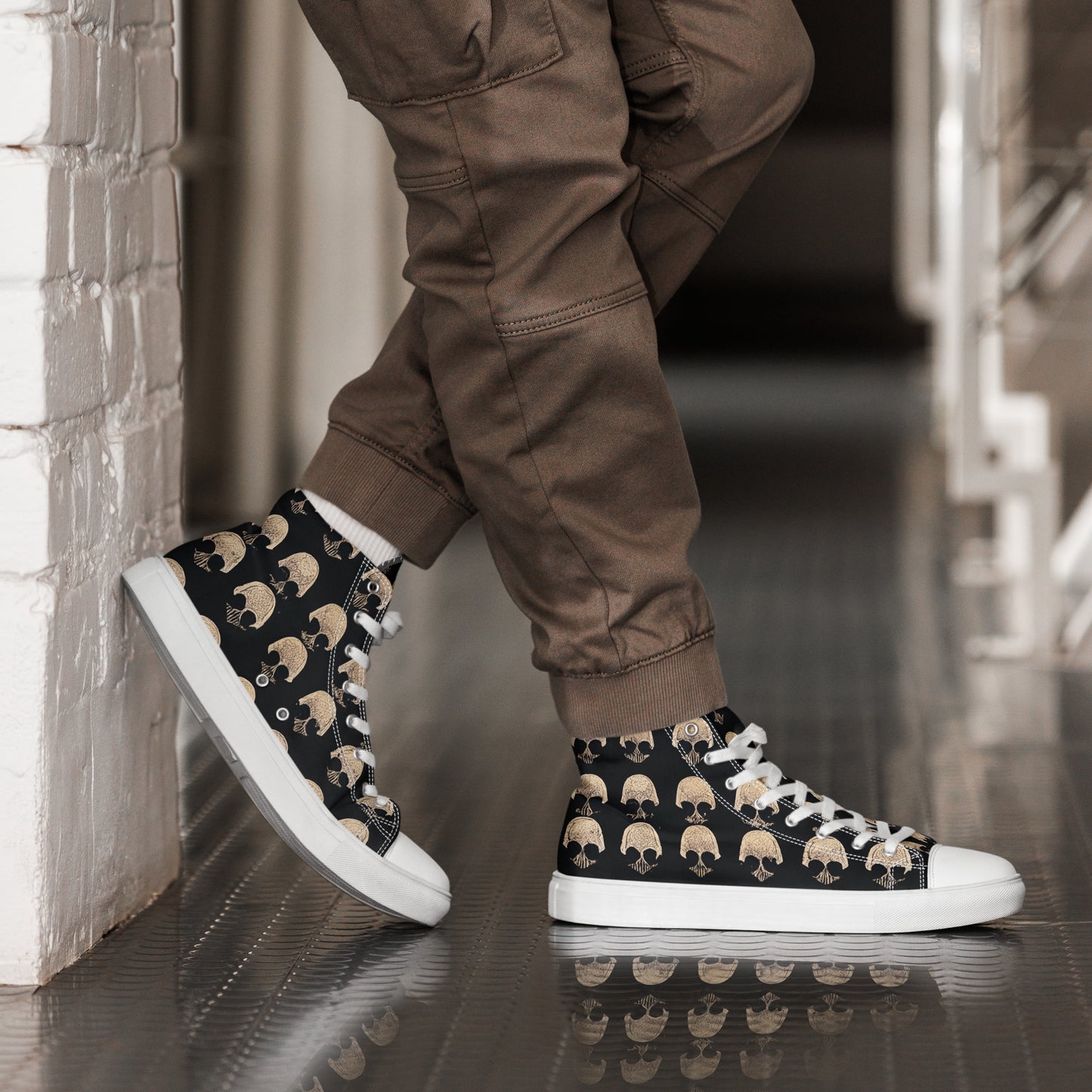 Skulls Grid Men’s high top canvas shoes