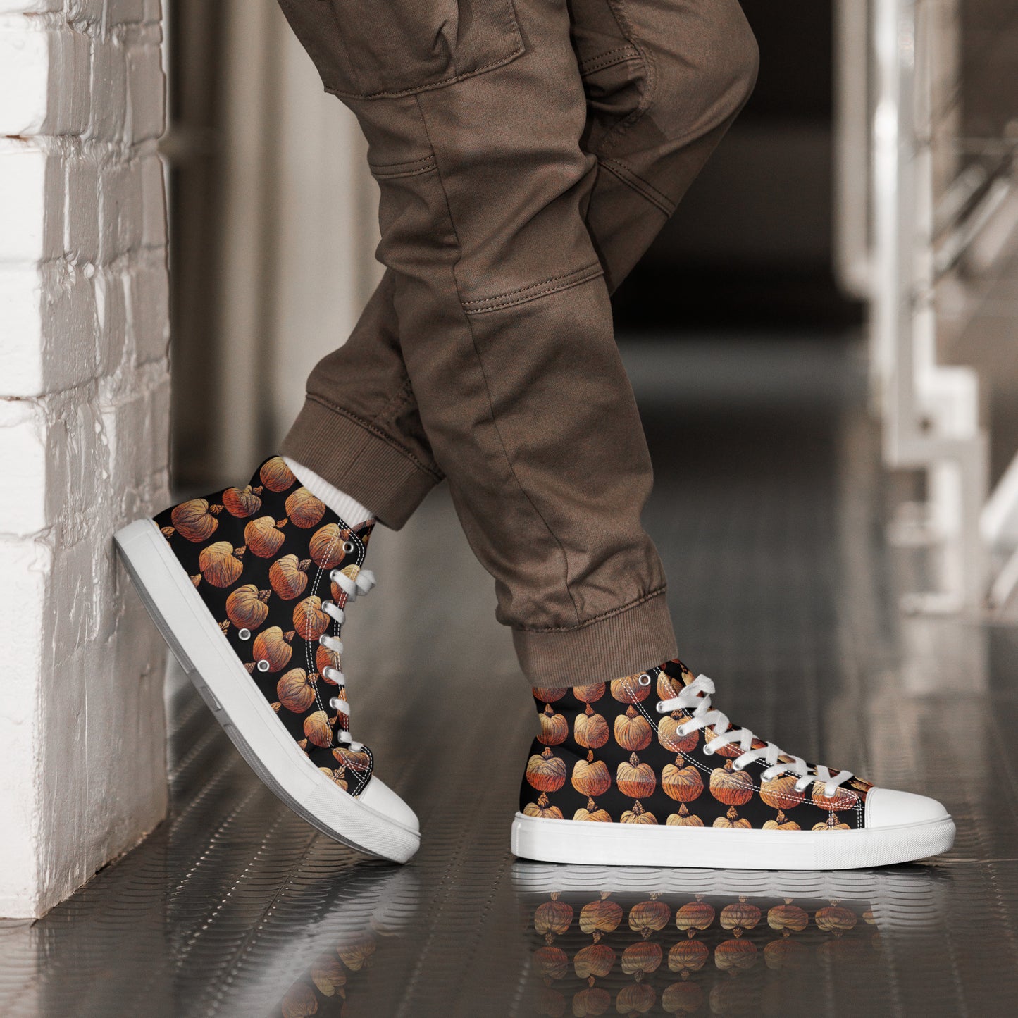 Pumpkin Spice Men’s high top canvas shoes