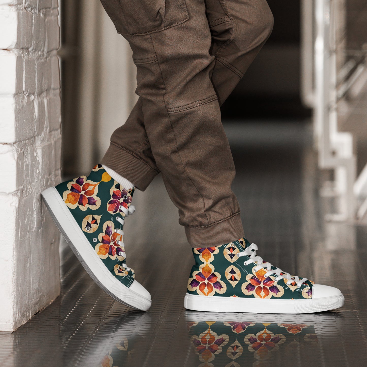 Ifrane’s Rainbow Blossoms Men’s high top canvas shoes