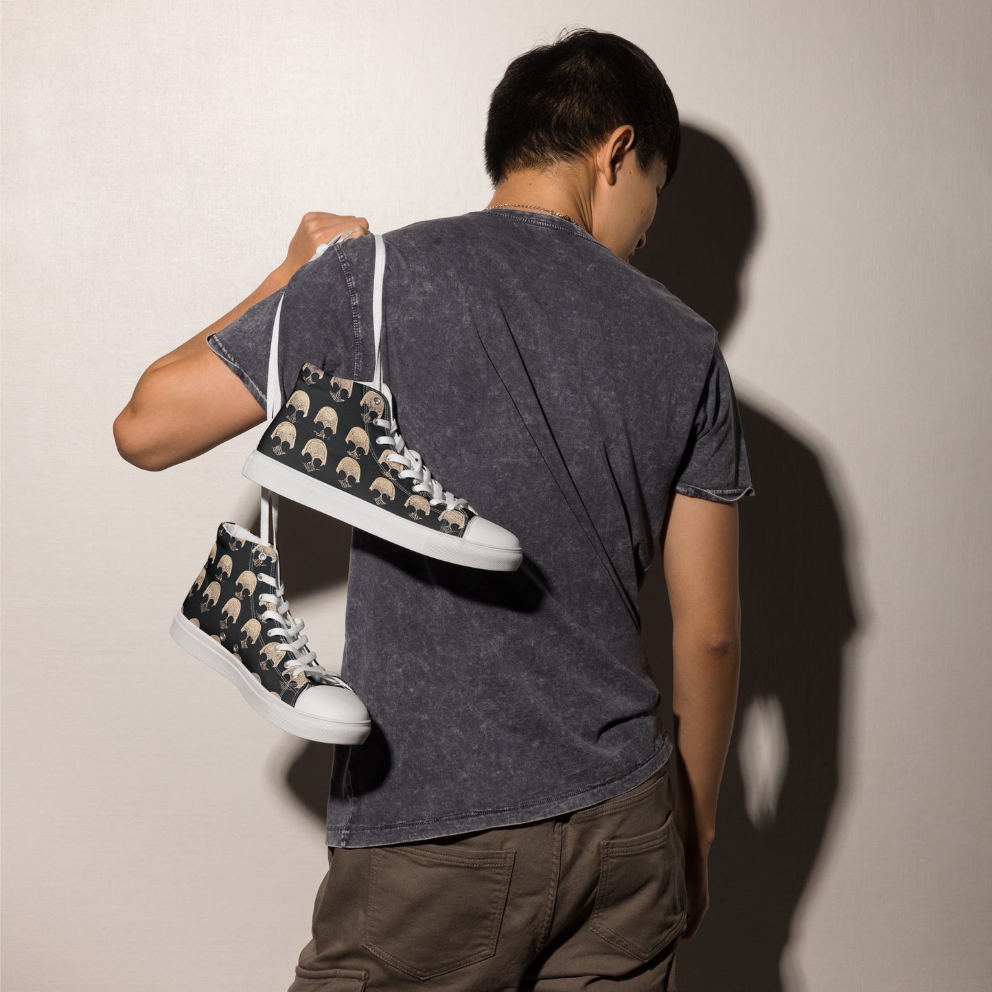 Skulls Grid Men’s high top canvas shoes