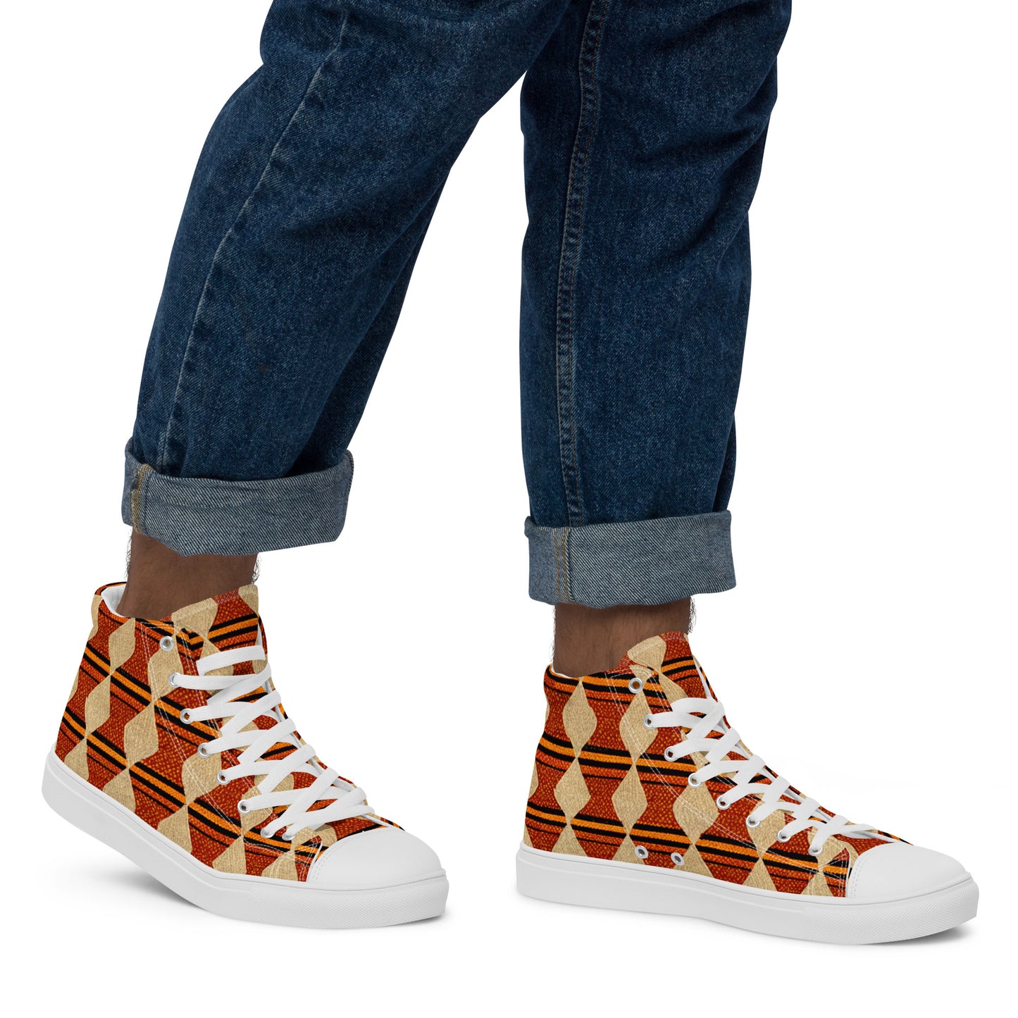 Tribal Tranquility in Neutrals Men’s high top canvas shoes