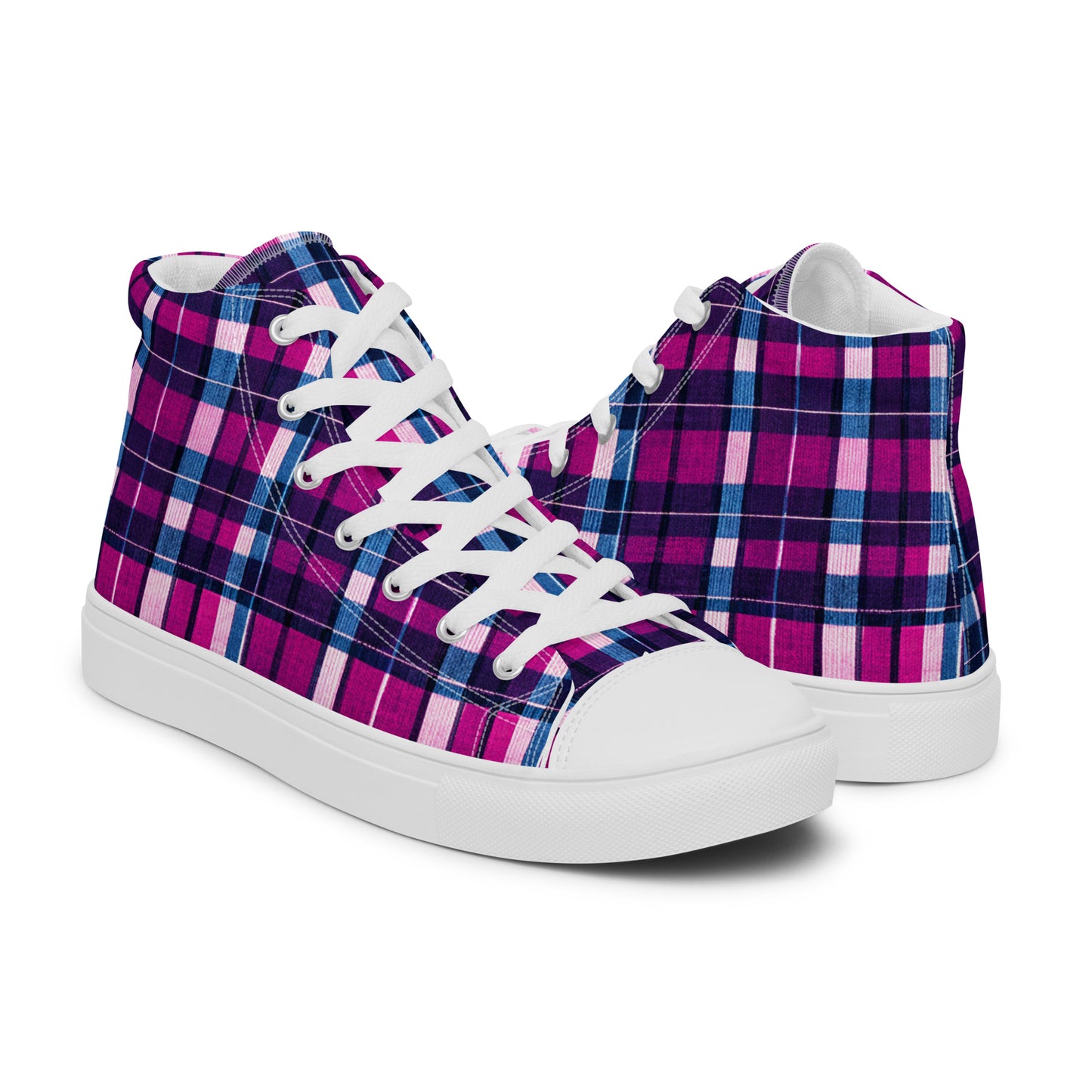 Fuchsia Fusion Check Men’s high top canvas shoes