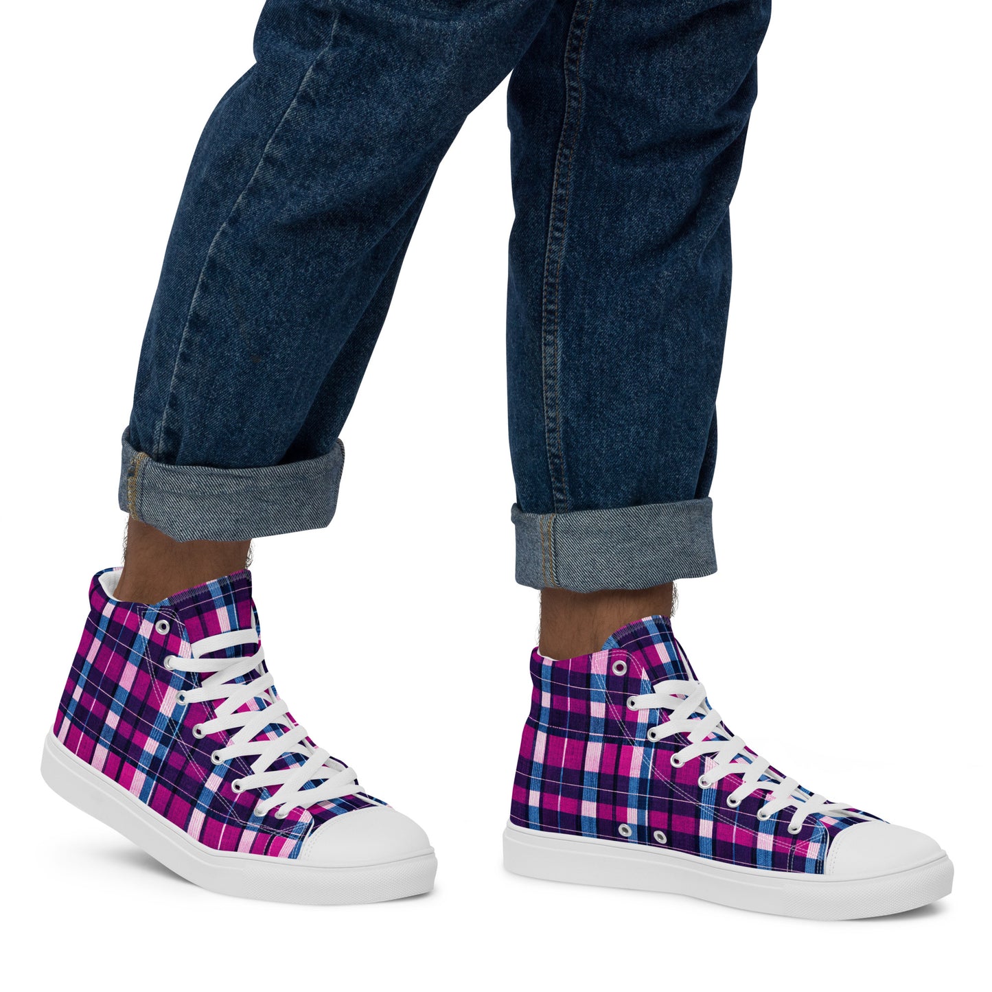 Fuchsia Fusion Check Men’s high top canvas shoes