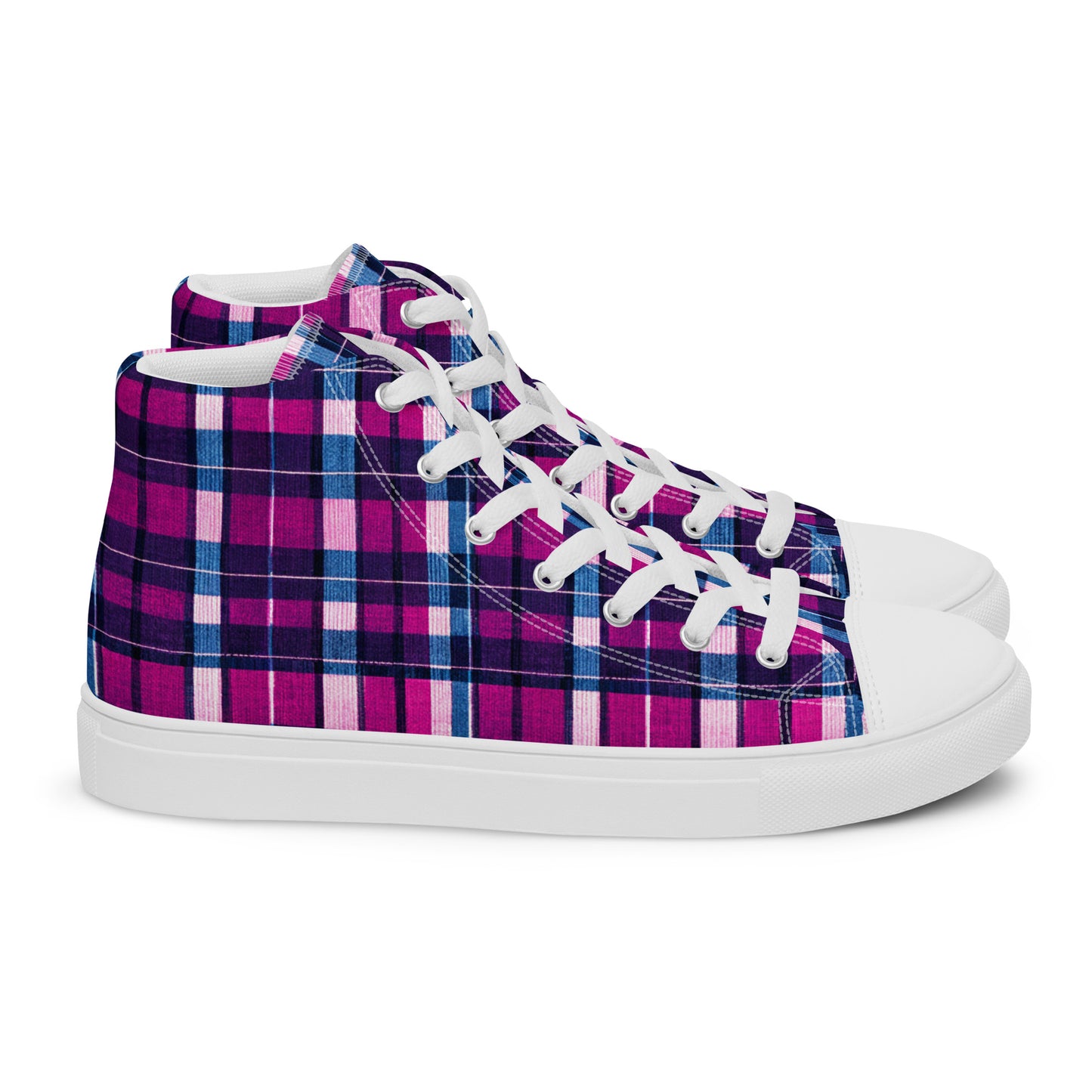 Fuchsia Fusion Check Men’s high top canvas shoes