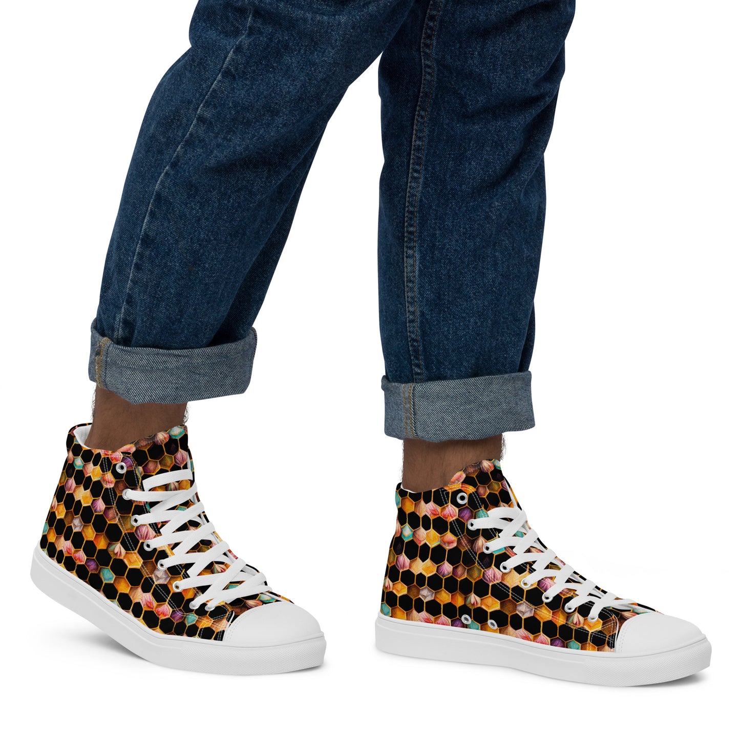 Beehive Lattice Love Men’s high top canvas shoes