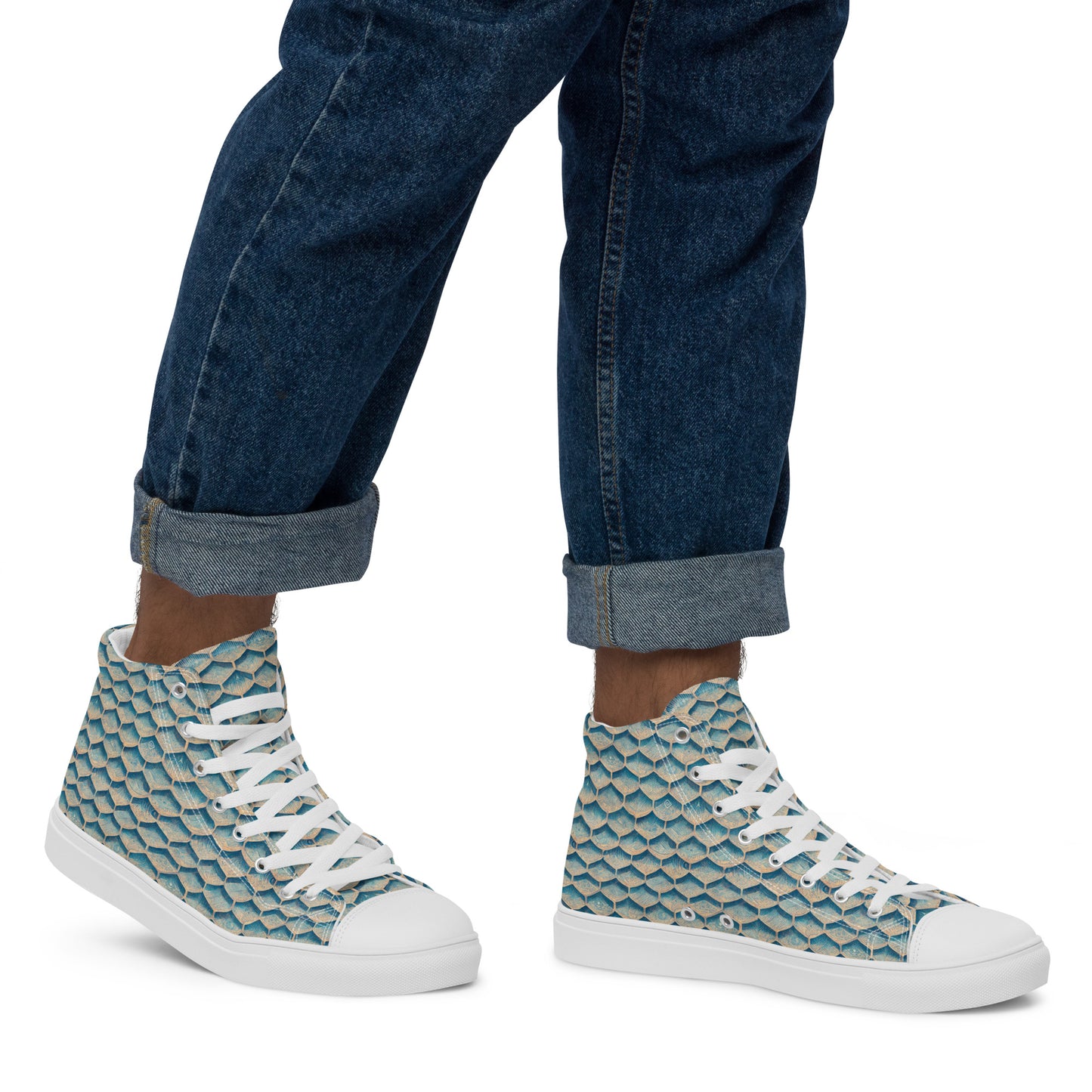 Seafoam Scales Men’s high top canvas shoes