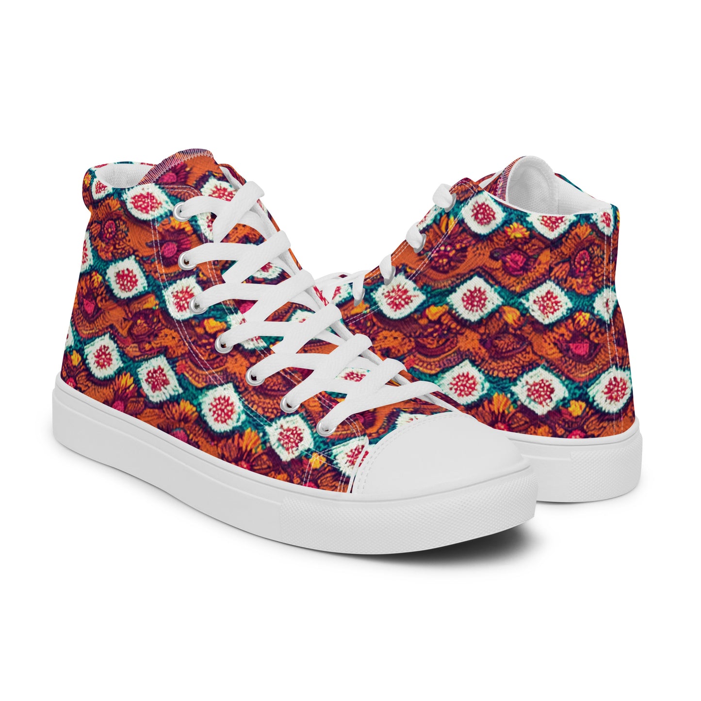 Pink and Orange Facets Men’s high top canvas shoes