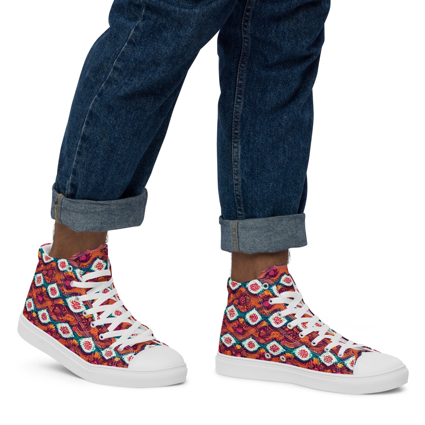 Pink and Orange Facets Men’s high top canvas shoes