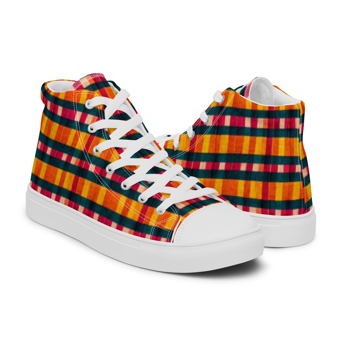 Tropical Fiesta Plaid Men’s high top canvas shoes