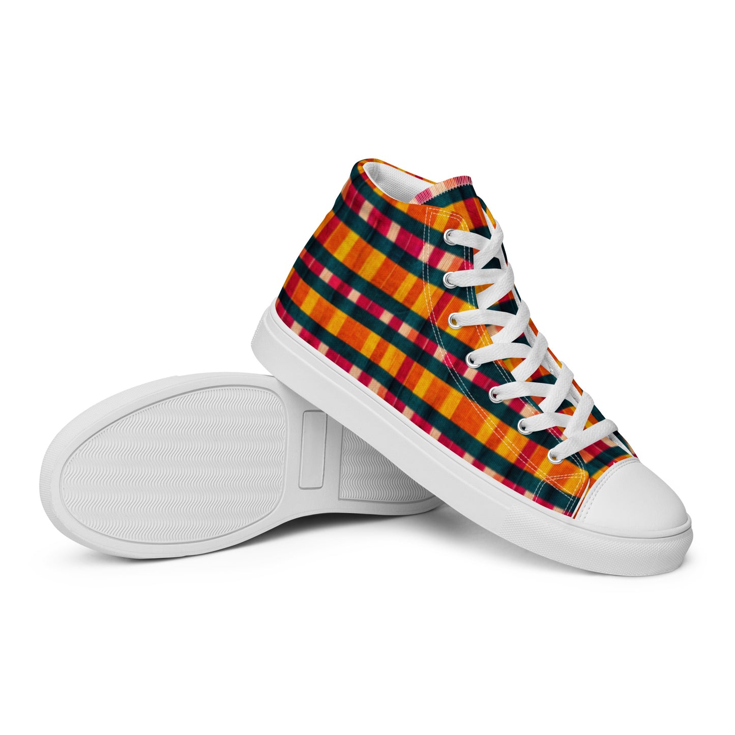 Tropical Fiesta Plaid Men’s high top canvas shoes