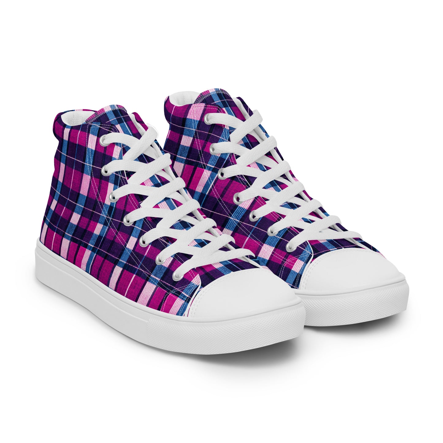 Fuchsia Fusion Check Men’s high top canvas shoes