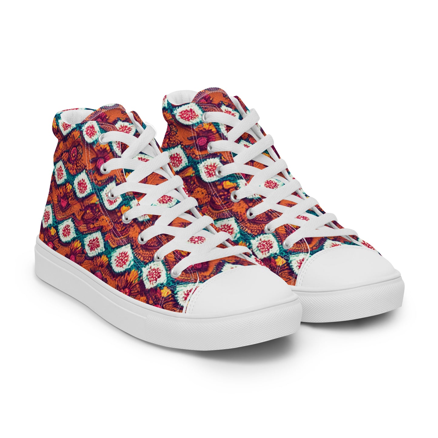 Pink and Orange Facets Men’s high top canvas shoes