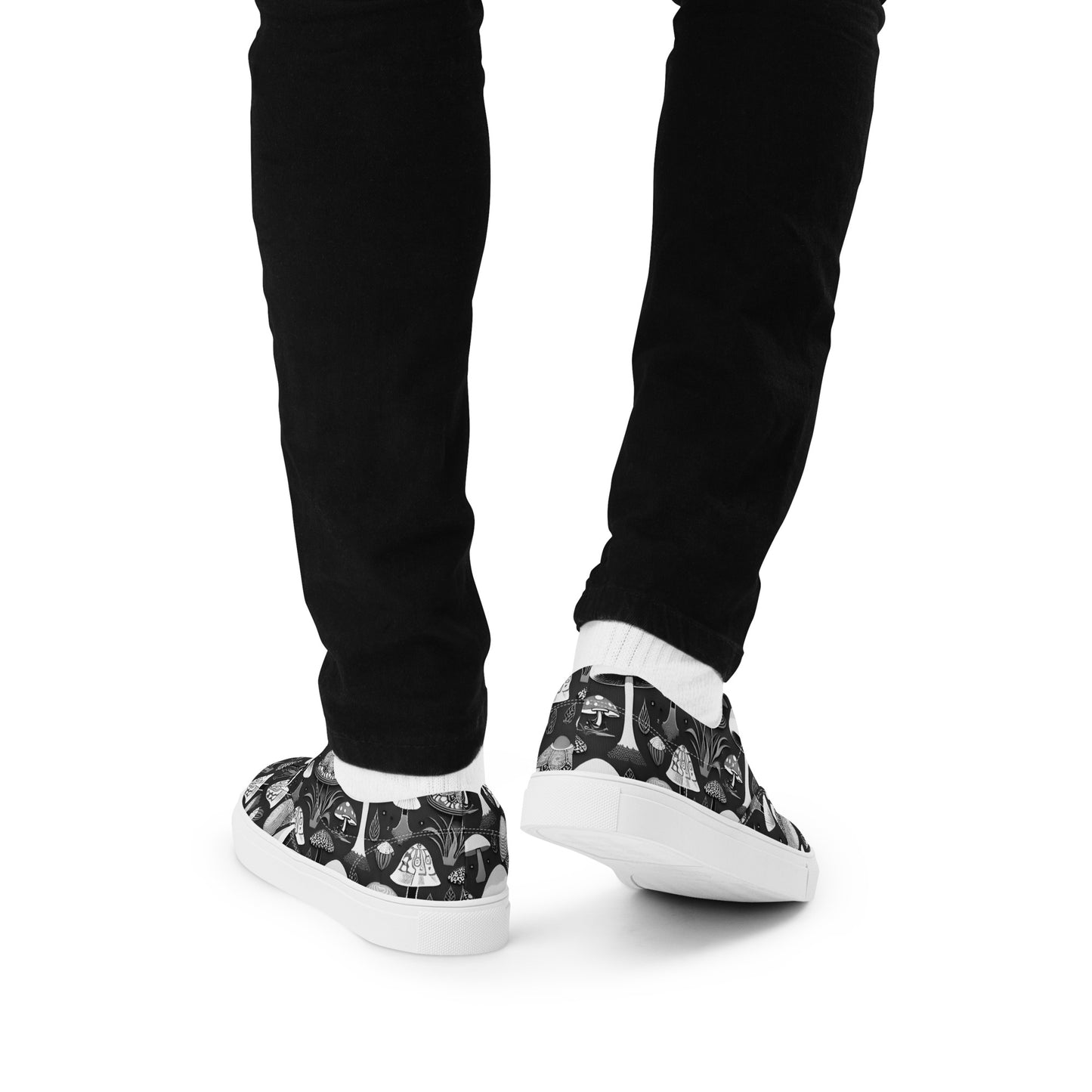 Whimsical Mushrooms in B&W Men’s lace-up canvas shoes