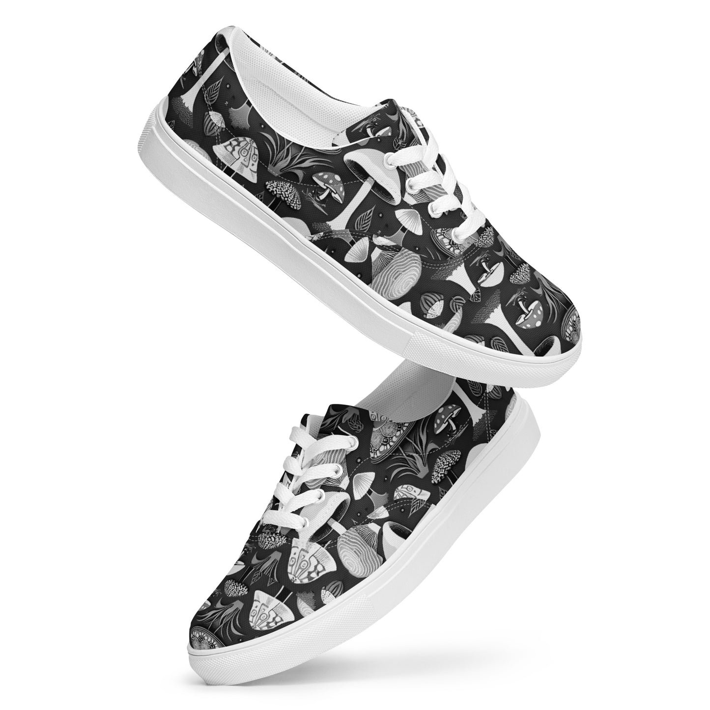 Whimsical Mushrooms in B&W Men’s lace-up canvas shoes