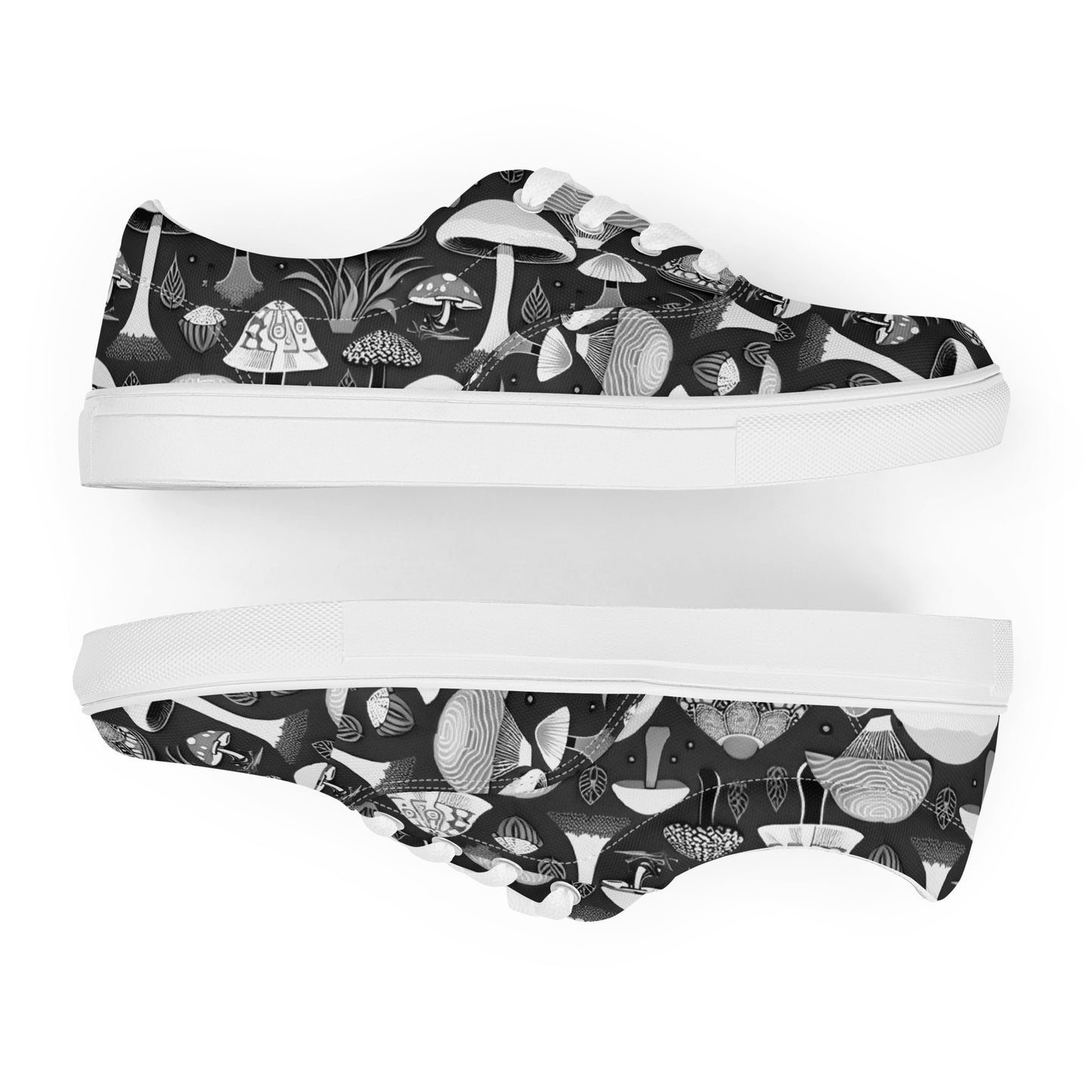 Whimsical Mushrooms in B&W Men’s lace-up canvas shoes