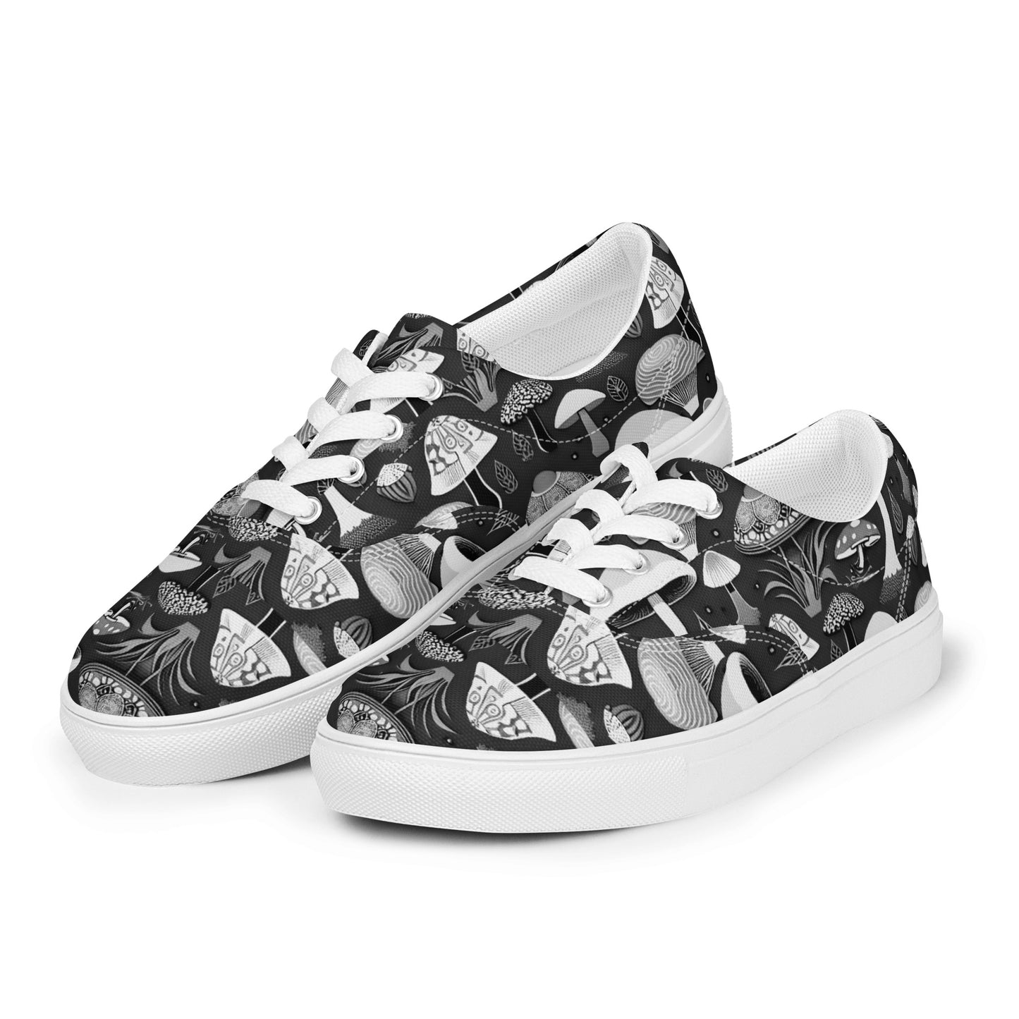 Whimsical Mushrooms in B&W Men’s lace-up canvas shoes