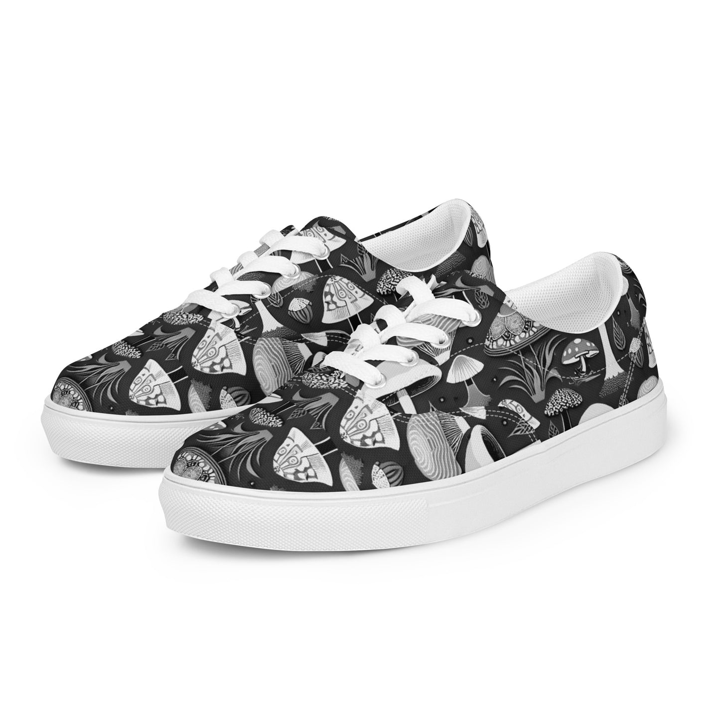 Whimsical Mushrooms in B&W Men’s lace-up canvas shoes