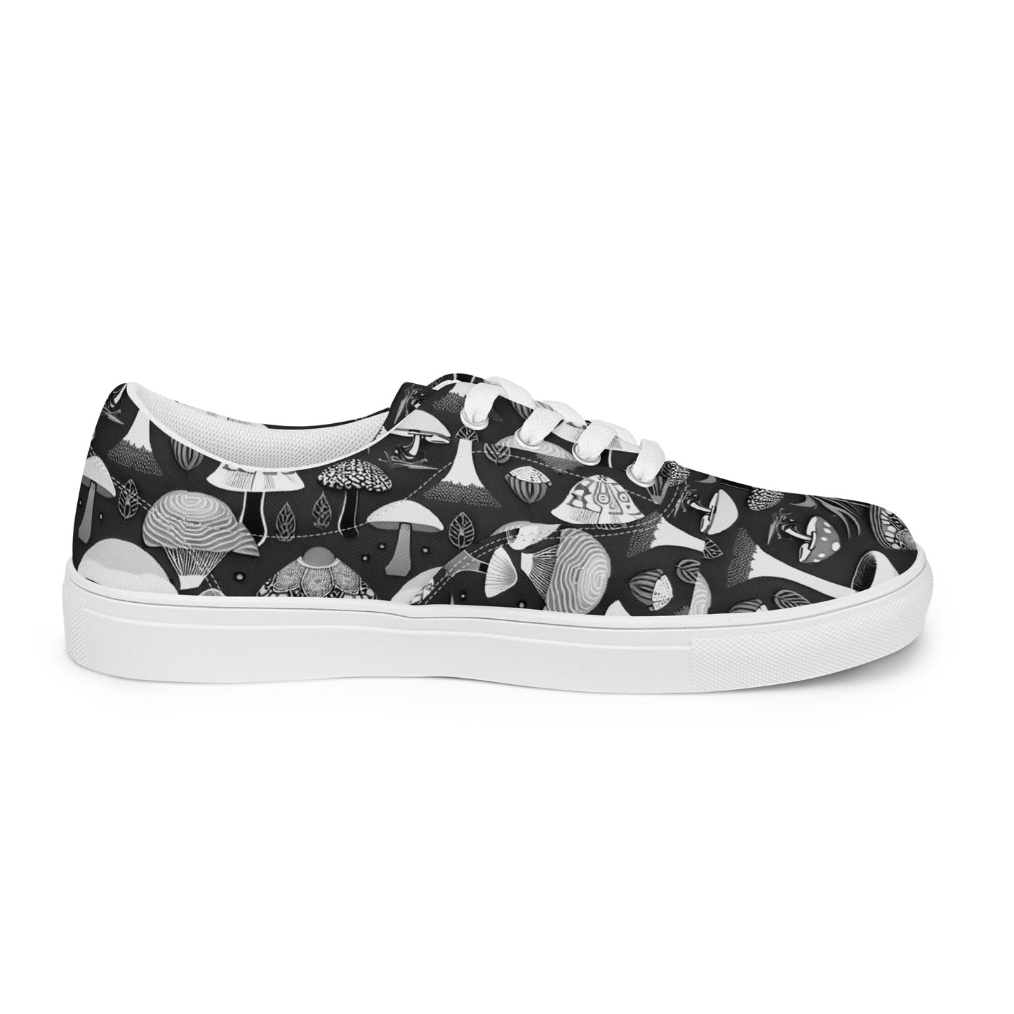 Whimsical Mushrooms in B&W Men’s lace-up canvas shoes