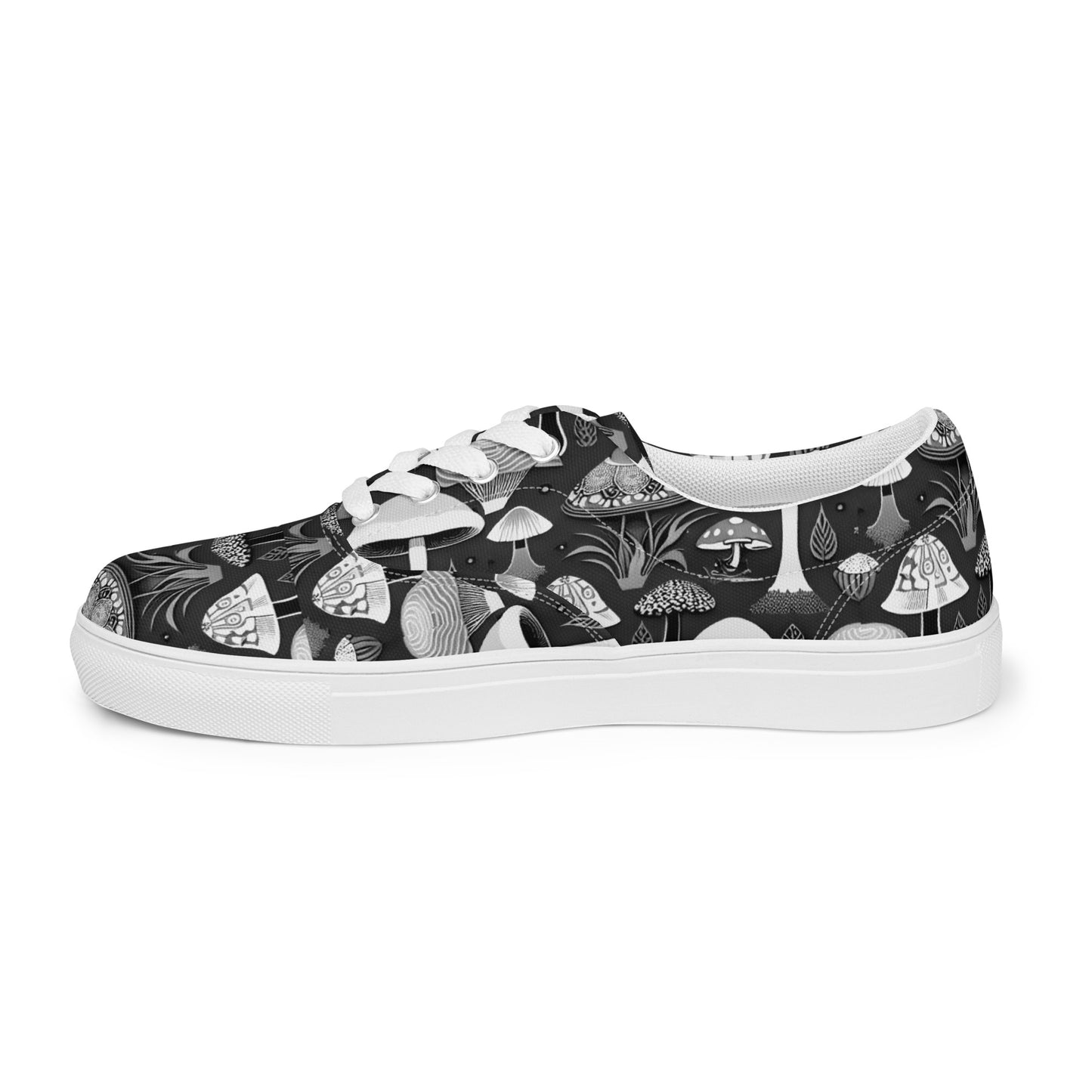 Whimsical Mushrooms in B&W Men’s lace-up canvas shoes