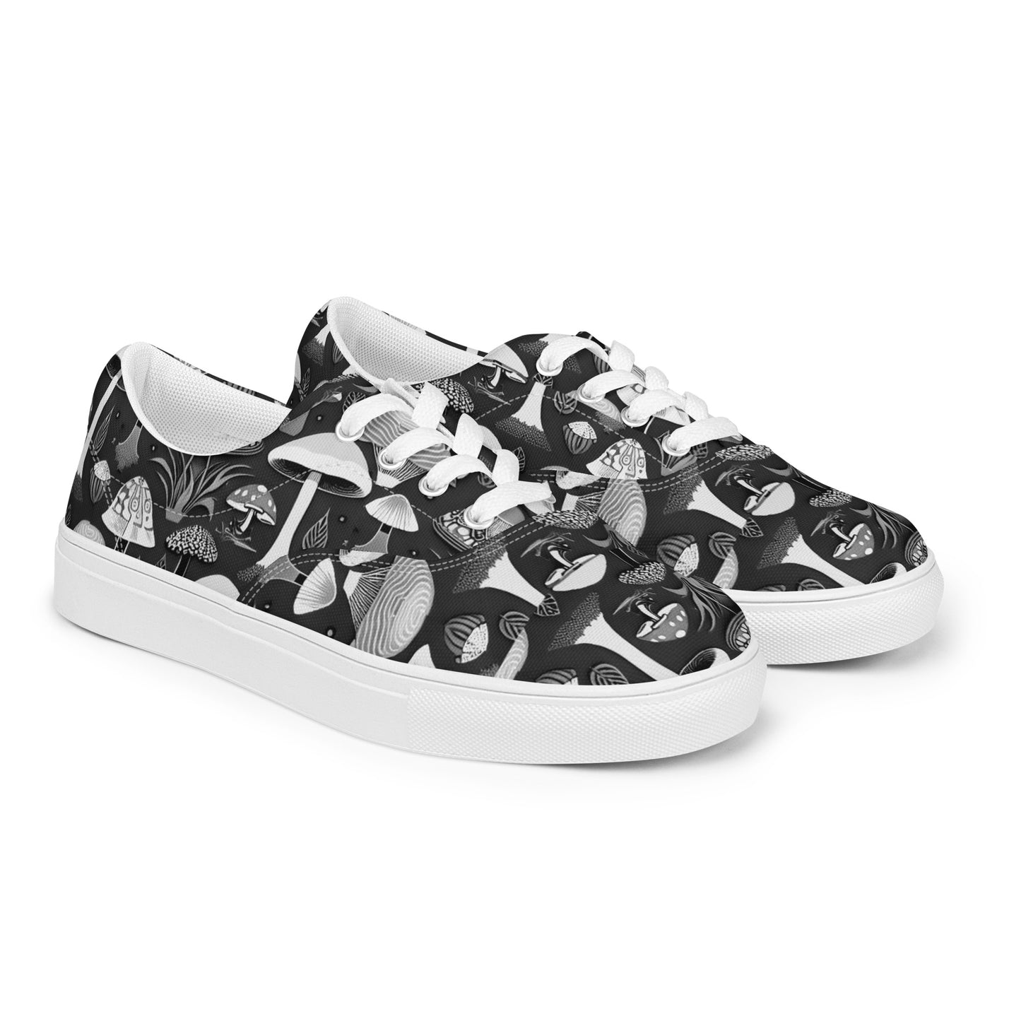 Whimsical Mushrooms in B&W Men’s lace-up canvas shoes