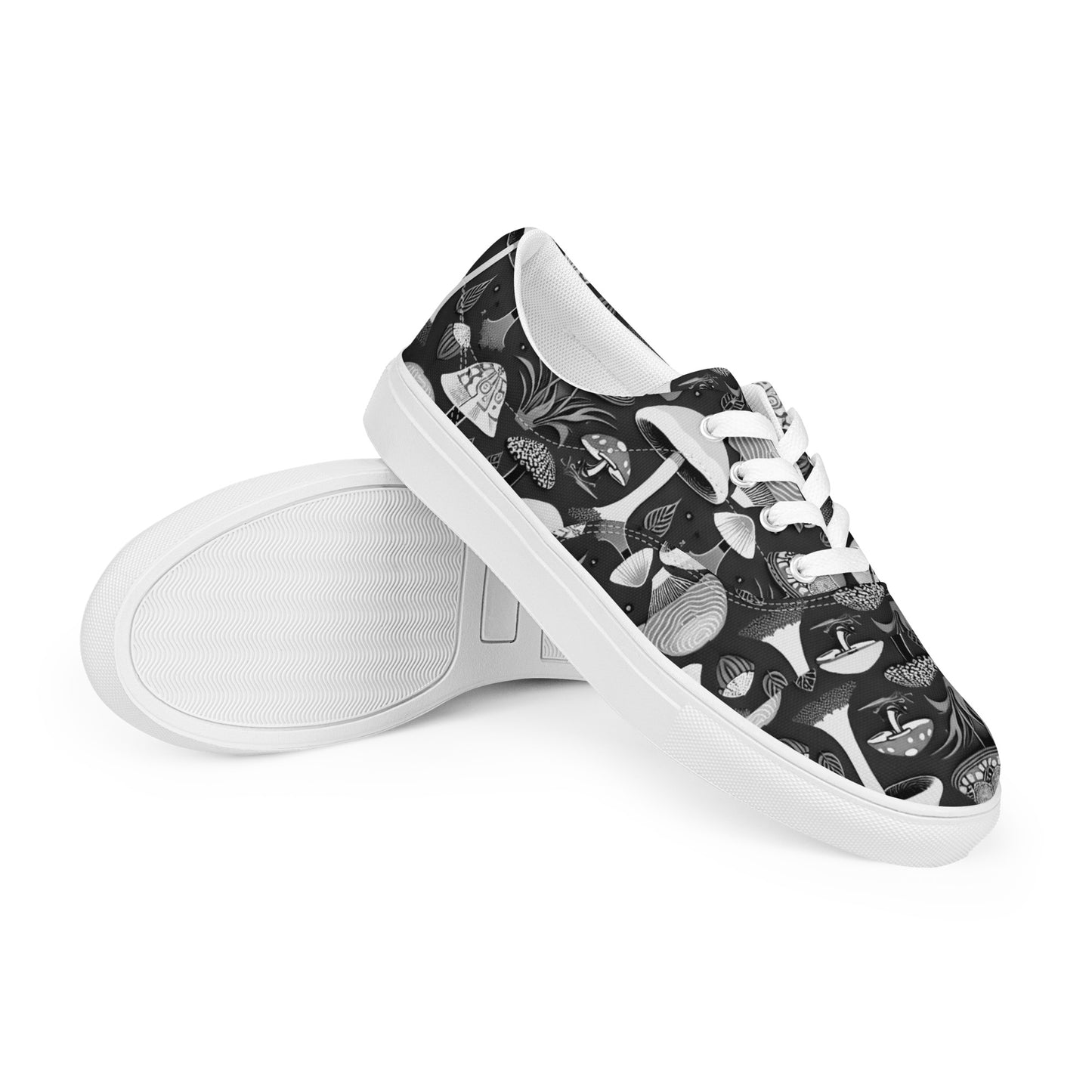 Whimsical Mushrooms in B&W Men’s lace-up canvas shoes