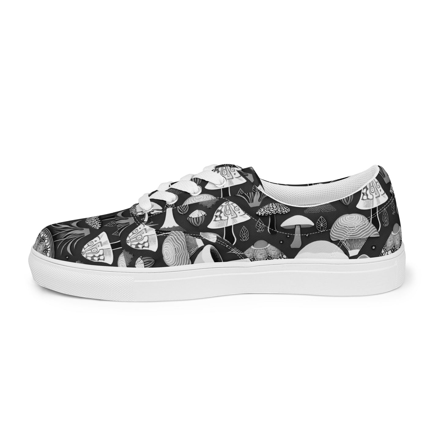 Whimsical Mushrooms in B&W Men’s lace-up canvas shoes